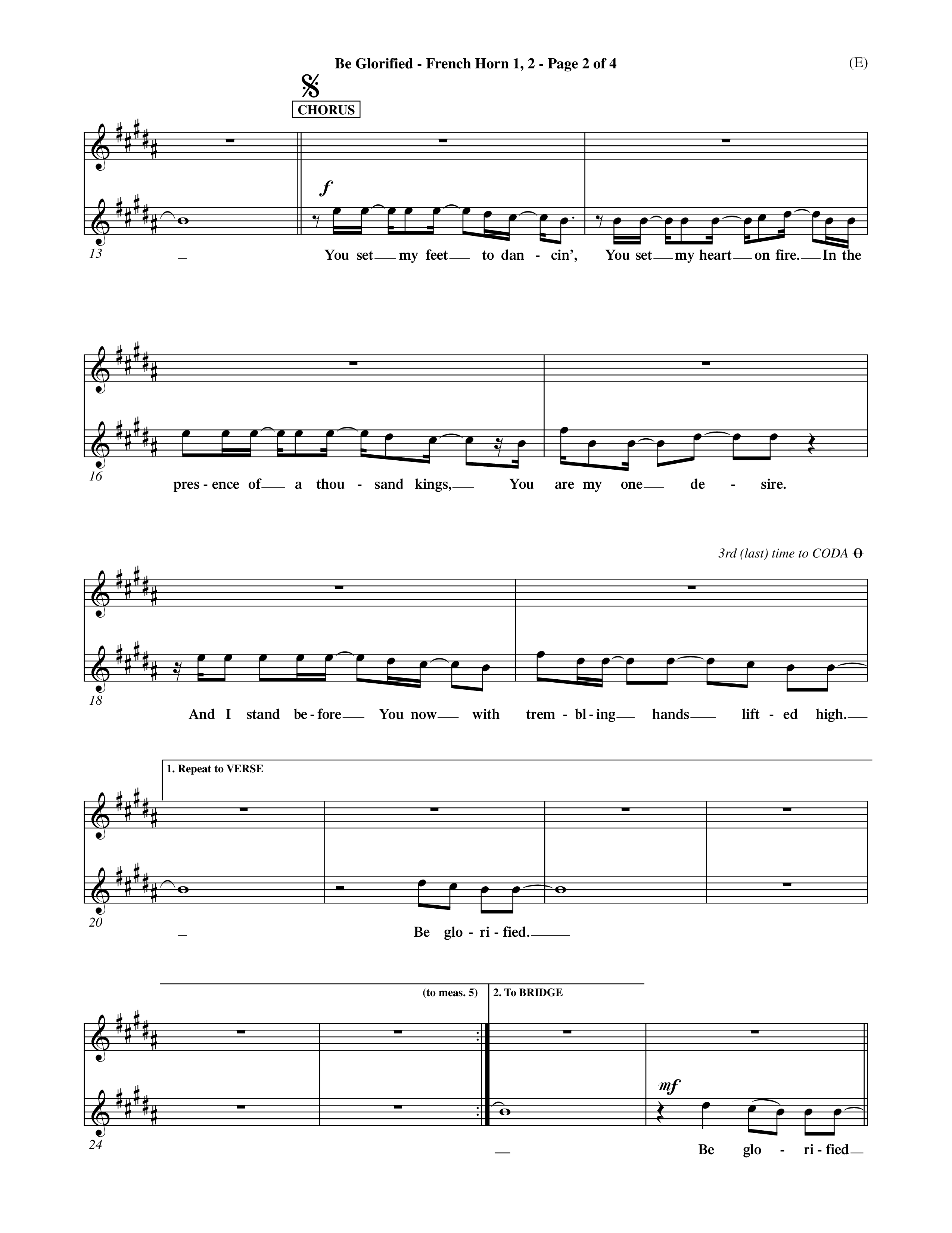 Be Glorified (Choral Anthem SATB) French Horn (Word Music Choral / Orch. Dave Williamson)