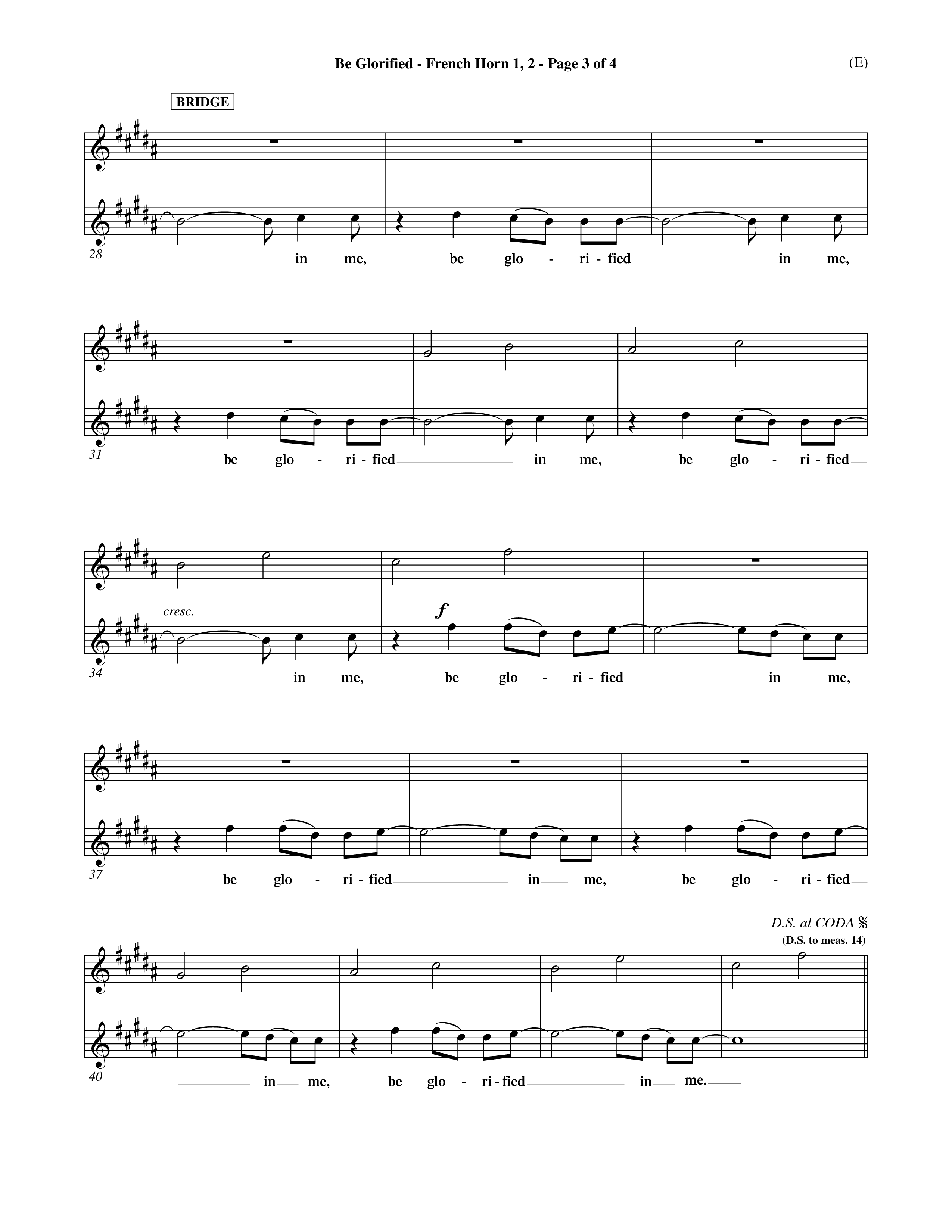Be Glorified (Choral Anthem SATB) French Horn (Word Music Choral / Orch. Dave Williamson)