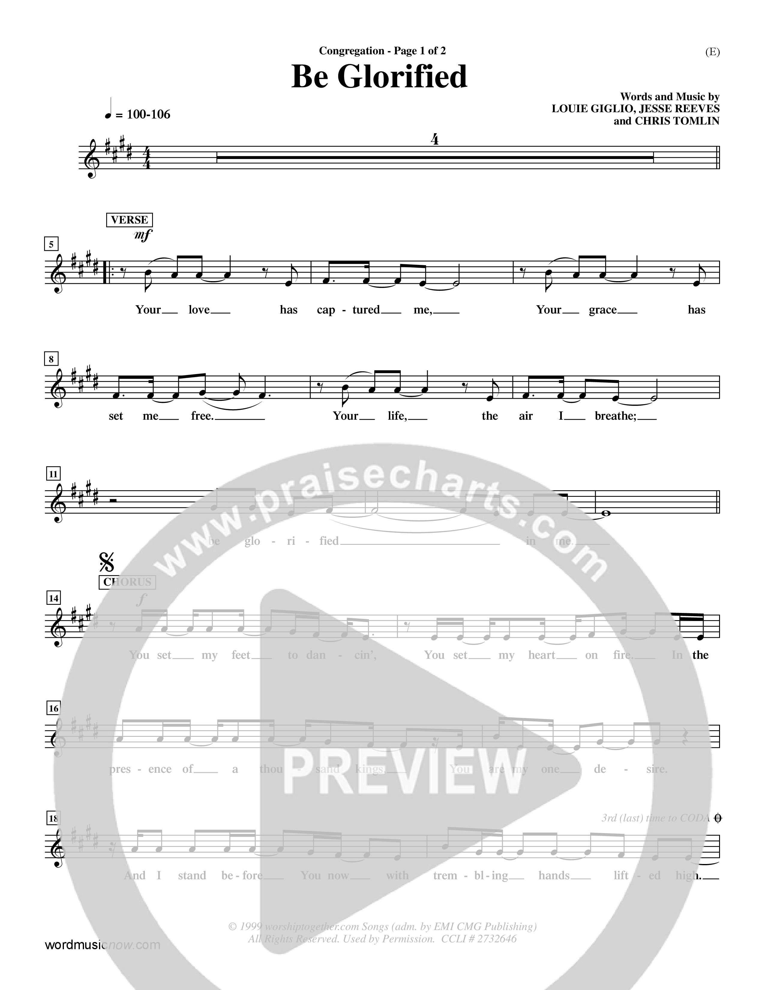 Be Glorified (Choral Anthem SATB) Lead Sheet (Mel) (Word Music Choral / Orch. Dave Williamson)