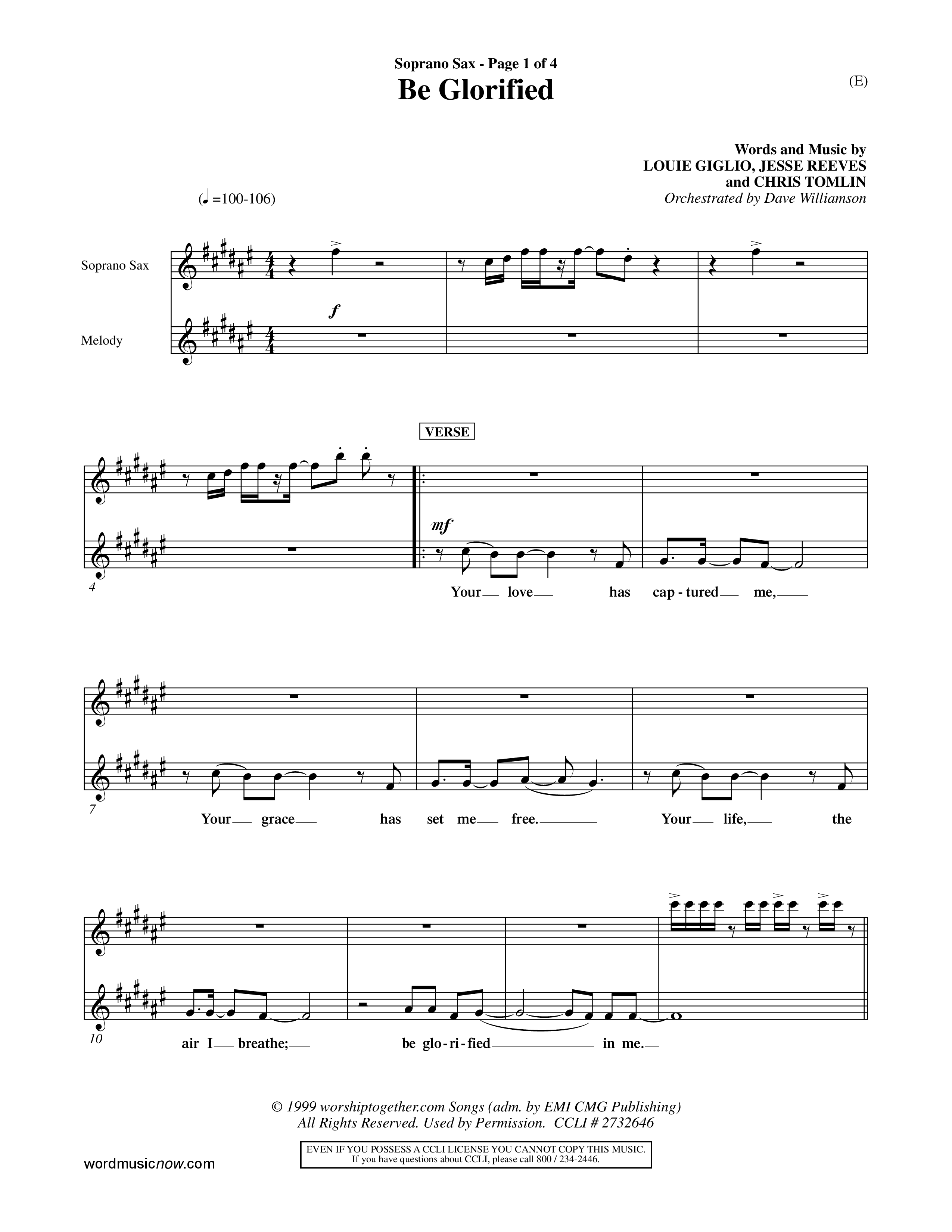 Be Glorified (Choral Anthem SATB) Saxophone (Word Music Choral / Orch. Dave Williamson)