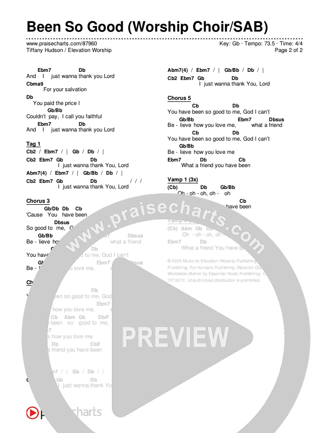 Been So Good (Worship Choir/SAB) Chords & Lyrics (Elevation Worship / Tiffany Hudson / Arr. Luke Gambill)
