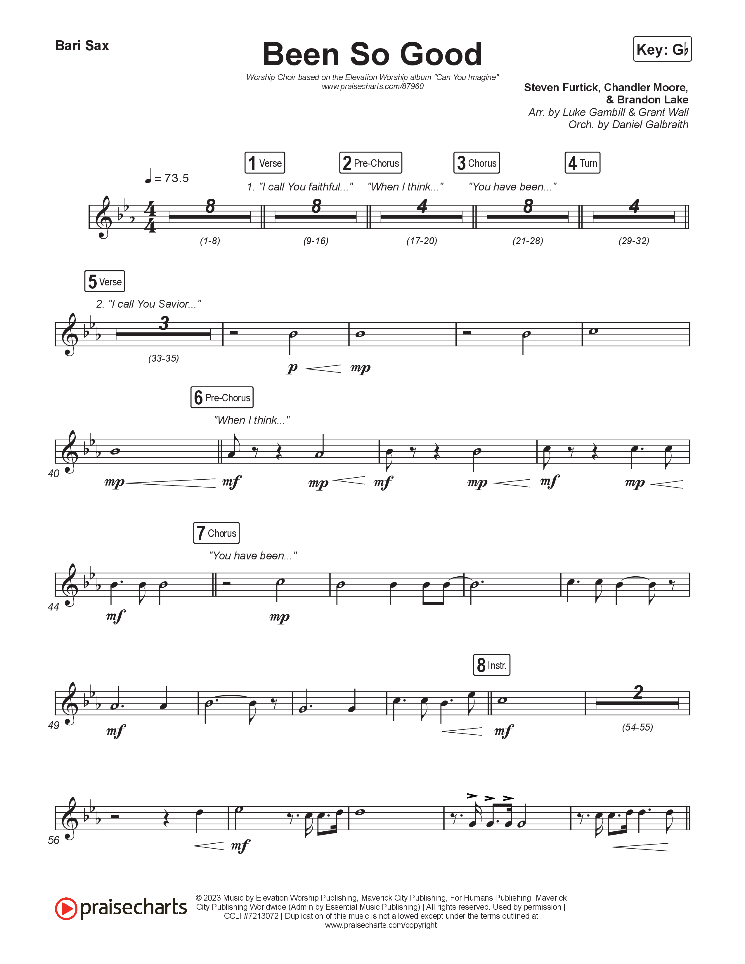 Been So Good (Worship Choir/SAB) Bari Sax (Elevation Worship / Tiffany Hudson / Arr. Luke Gambill)