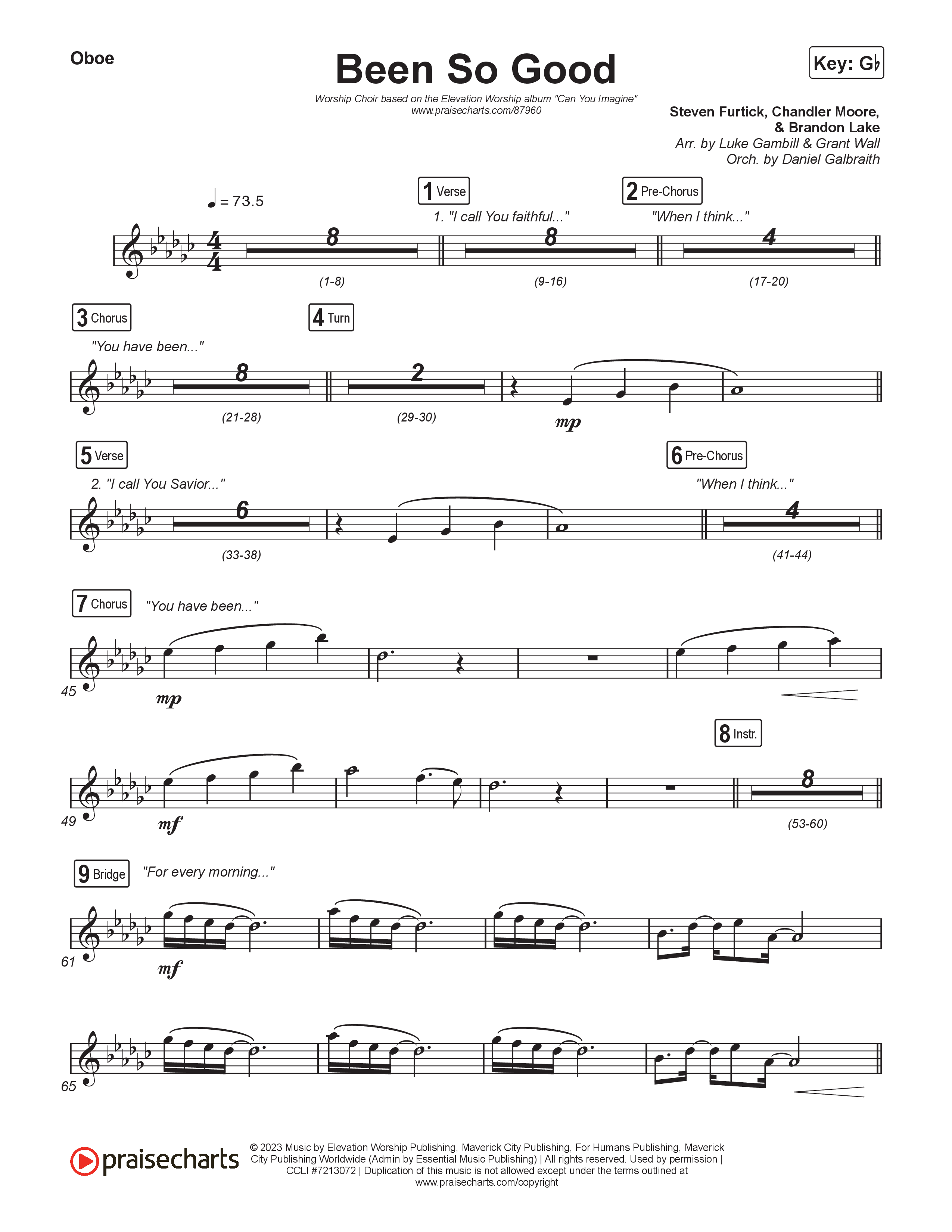 Been So Good (Worship Choir/SAB) Oboe (Elevation Worship / Tiffany Hudson / Arr. Luke Gambill)