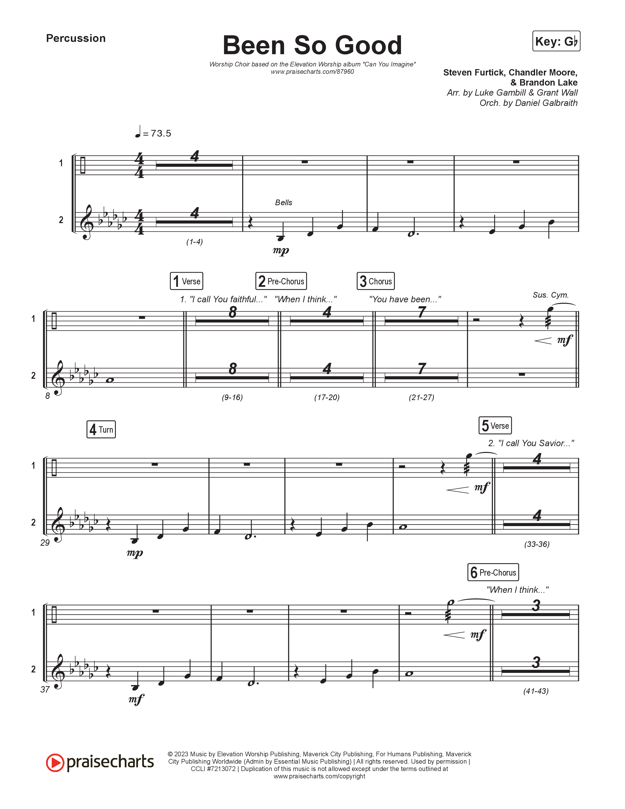 Been So Good (Worship Choir/SAB) Percussion (Elevation Worship / Tiffany Hudson / Arr. Luke Gambill)