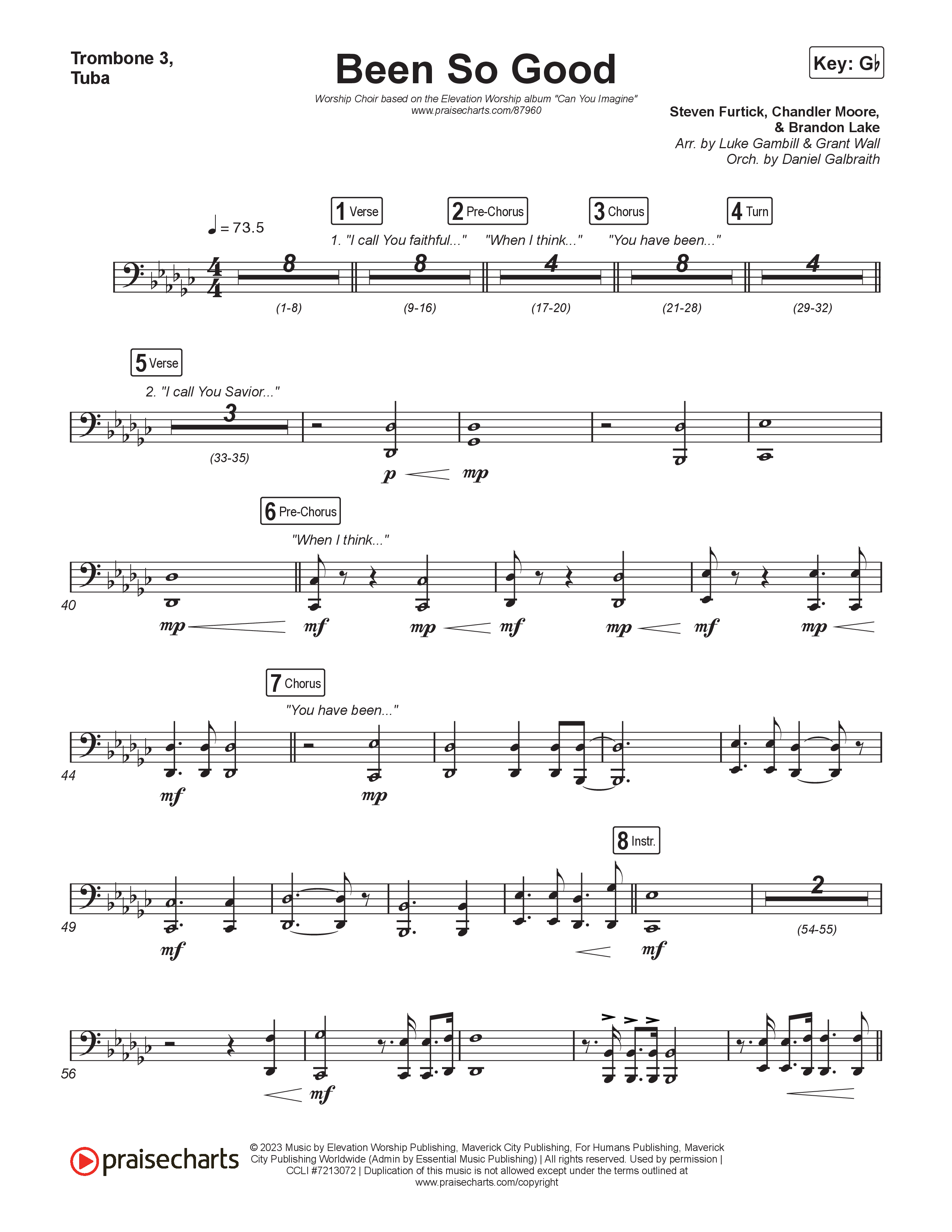 Been So Good (Worship Choir/SAB) Trombone 3/Tuba (Elevation Worship / Tiffany Hudson / Arr. Luke Gambill)