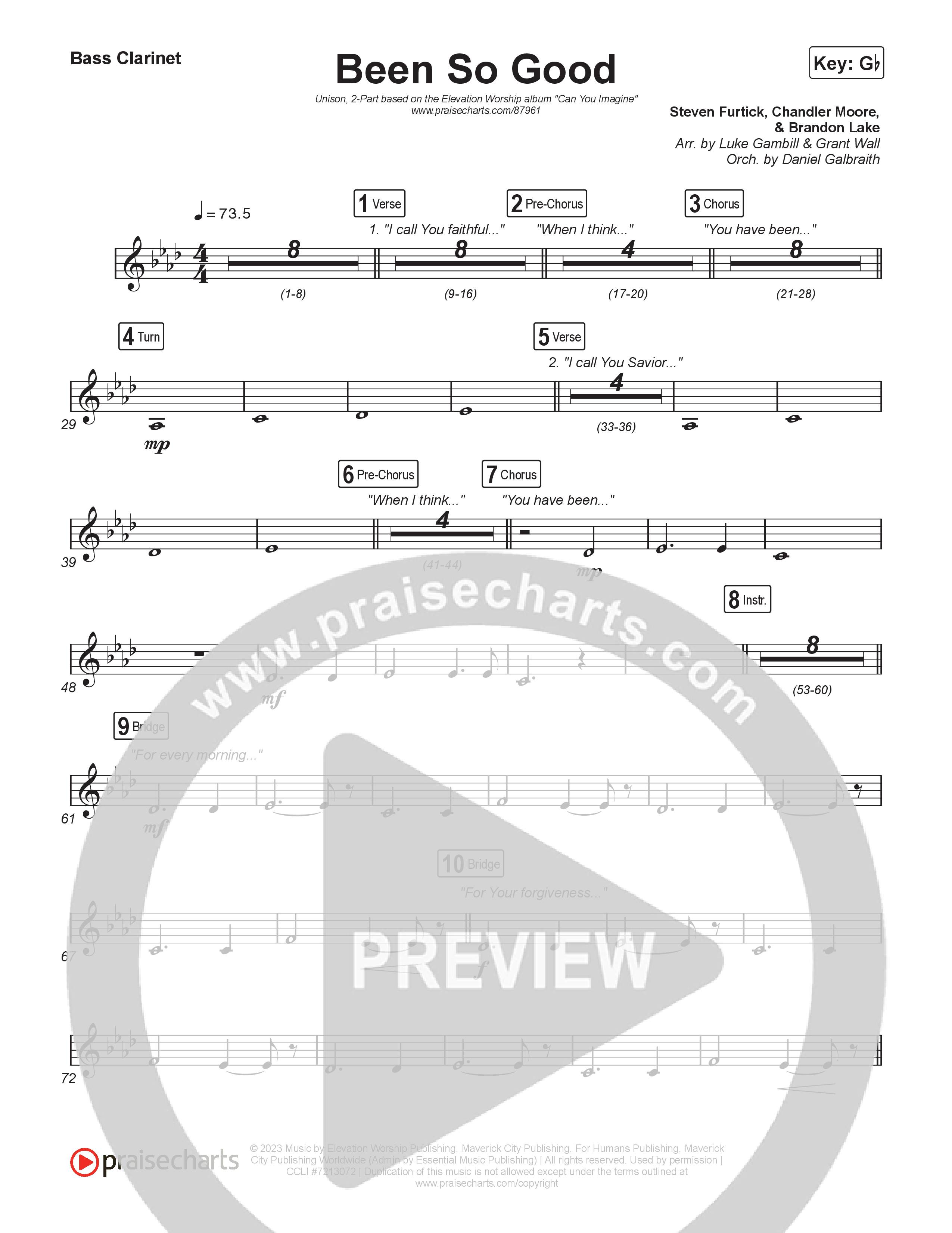 Been So Good (Unison/2-Part) Bass Clarinet (Elevation Worship / Tiffany Hudson / Arr. Luke Gambill)