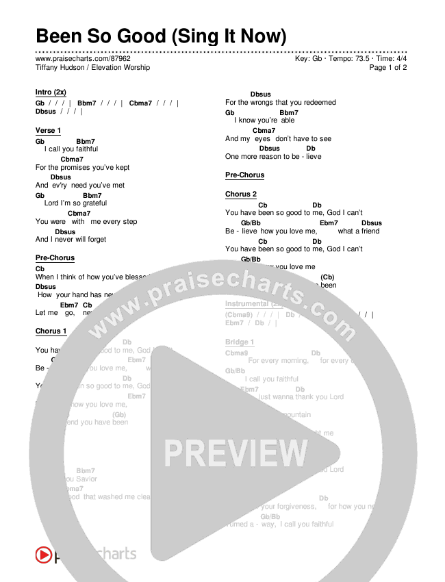 Been So Good (Sing It Now) Chords & Lyrics (Elevation Worship / Tiffany Hudson / Arr. Luke Gambill)