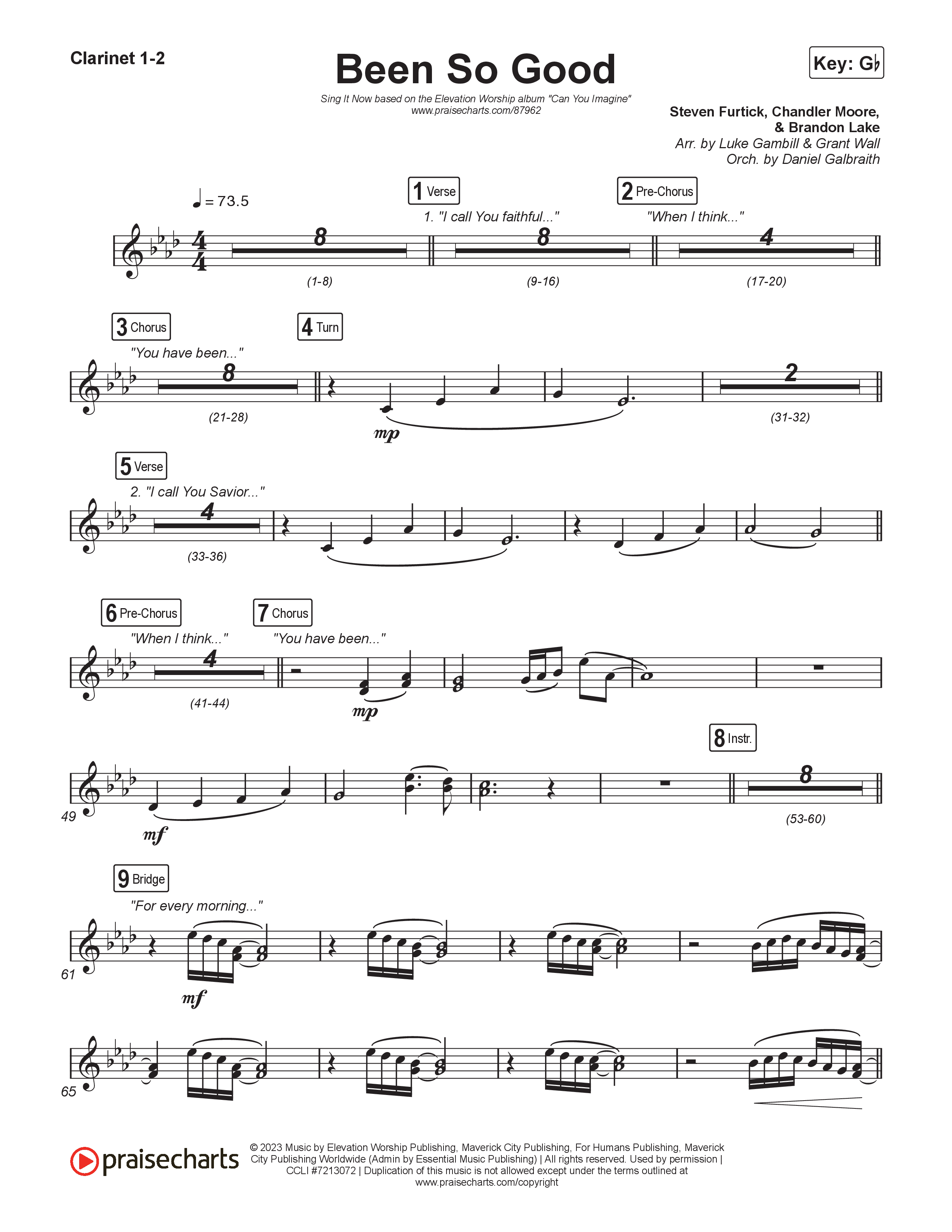 Been So Good (Sing It Now) Clarinet 1/2 (Elevation Worship / Tiffany Hudson / Arr. Luke Gambill)