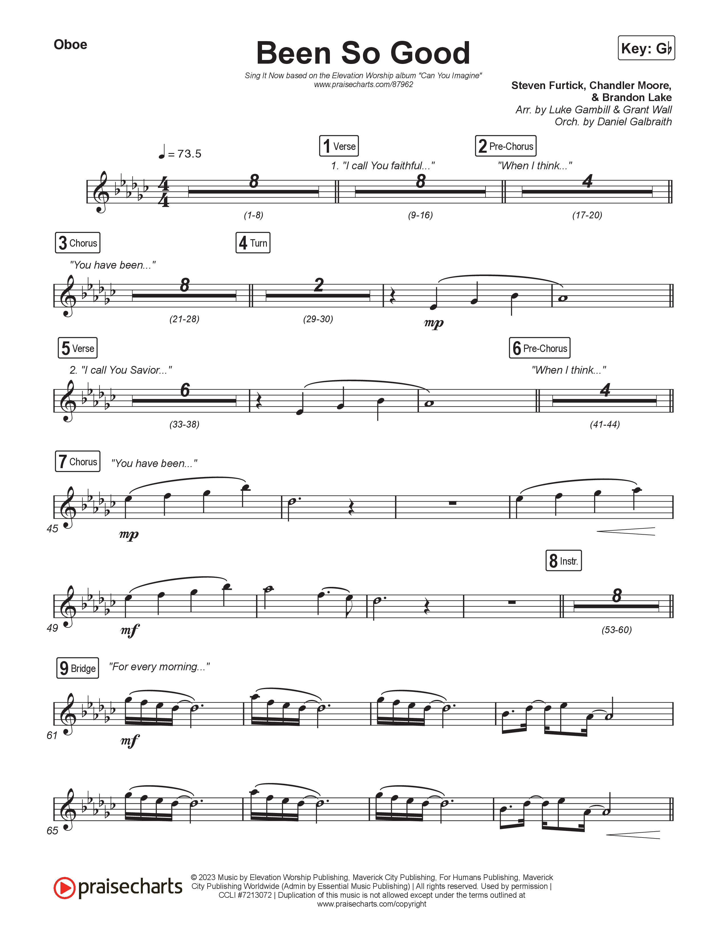 Been So Good (Sing It Now) Oboe (Elevation Worship / Tiffany Hudson / Arr. Luke Gambill)