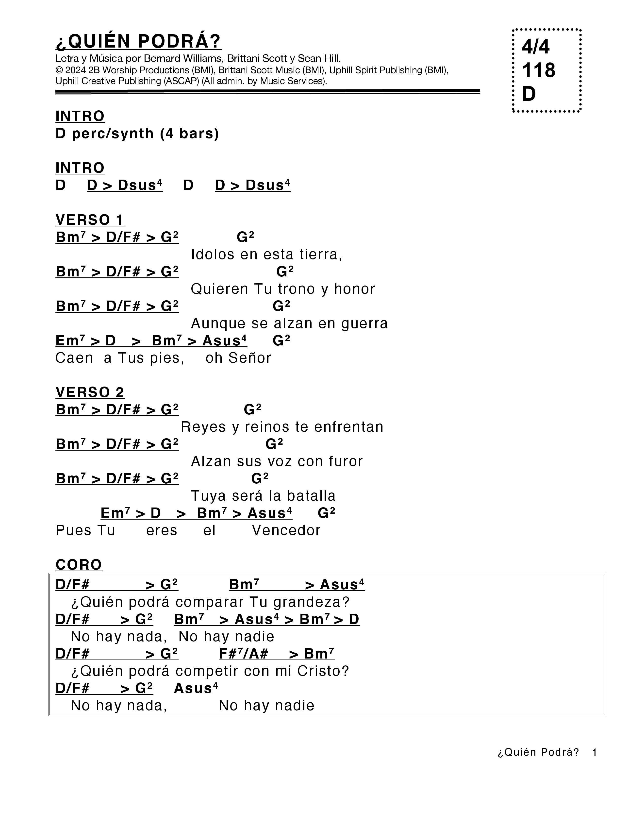¿Quién Podrá? (Dare) Chord Chart (Victory House Worship)