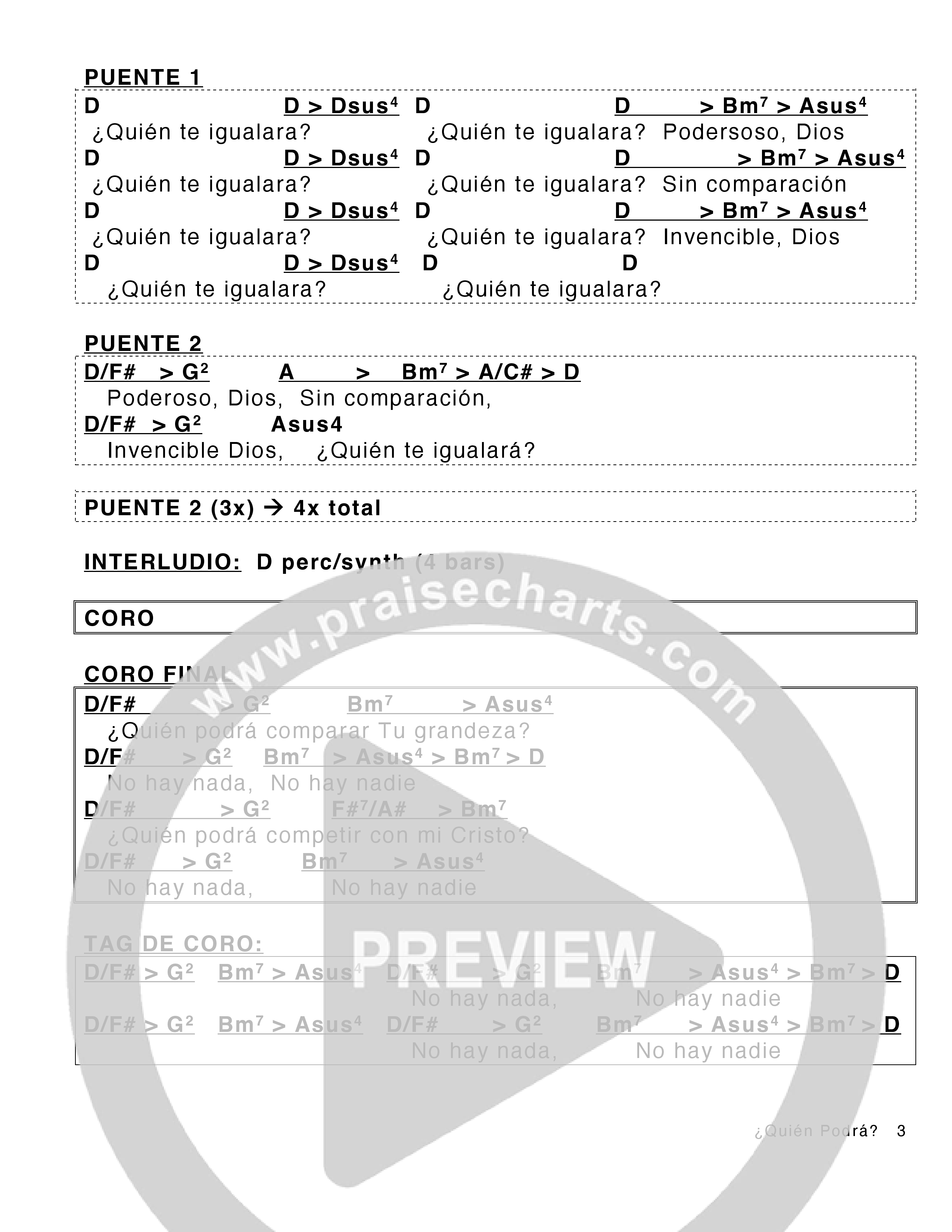 ¿Quién Podrá? (Dare) Chord Chart (Victory House Worship)