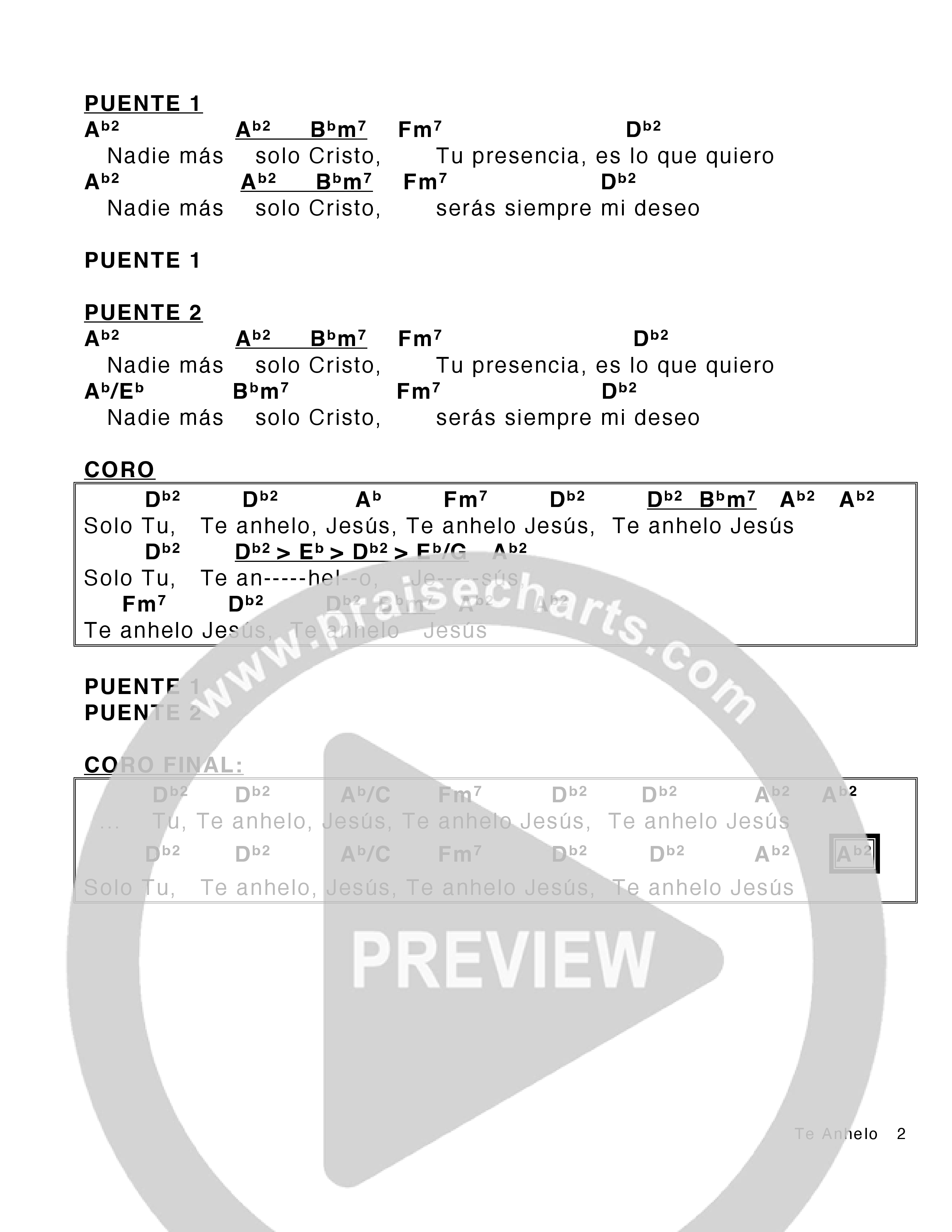 Te Anhelo (All I Want Is You) Chord Chart (Victory House Worship)