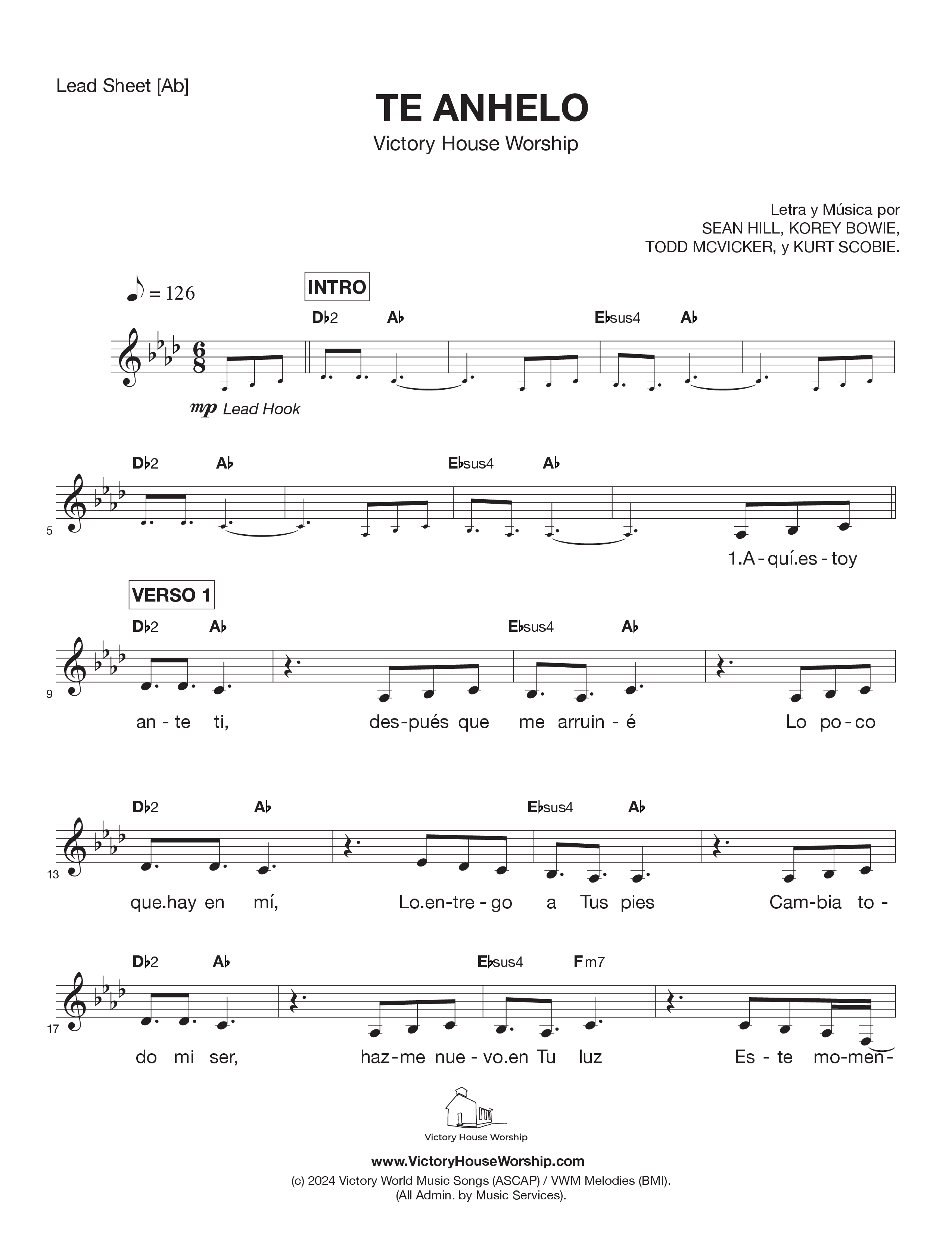Te Anhelo (All I Want Is You) Lead Sheet Melody (Victory House Worship)