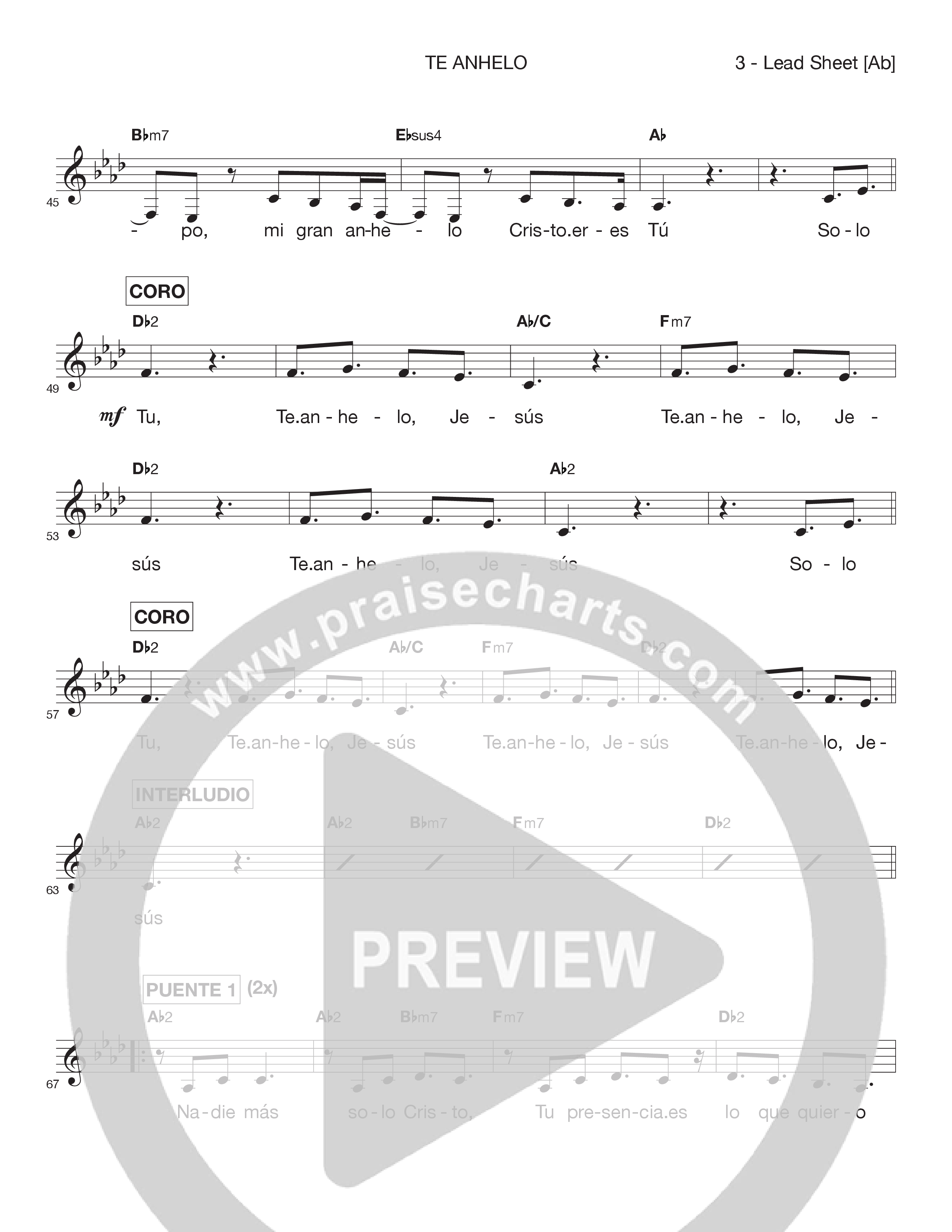 Te Anhelo (All I Want Is You) Lead Sheet Melody (Victory House Worship)