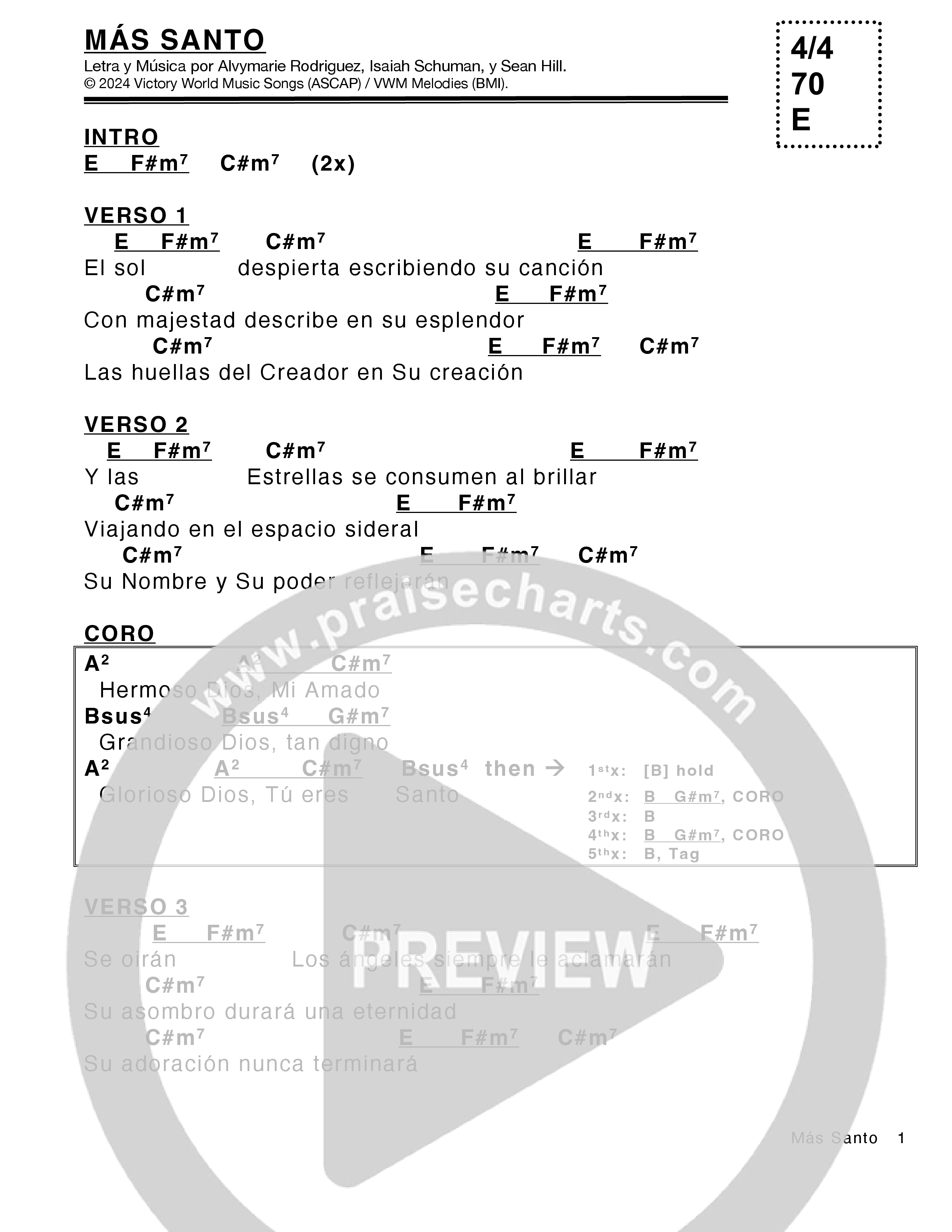Más Santo (Most Holy) Chord Chart (Victory House Worship)
