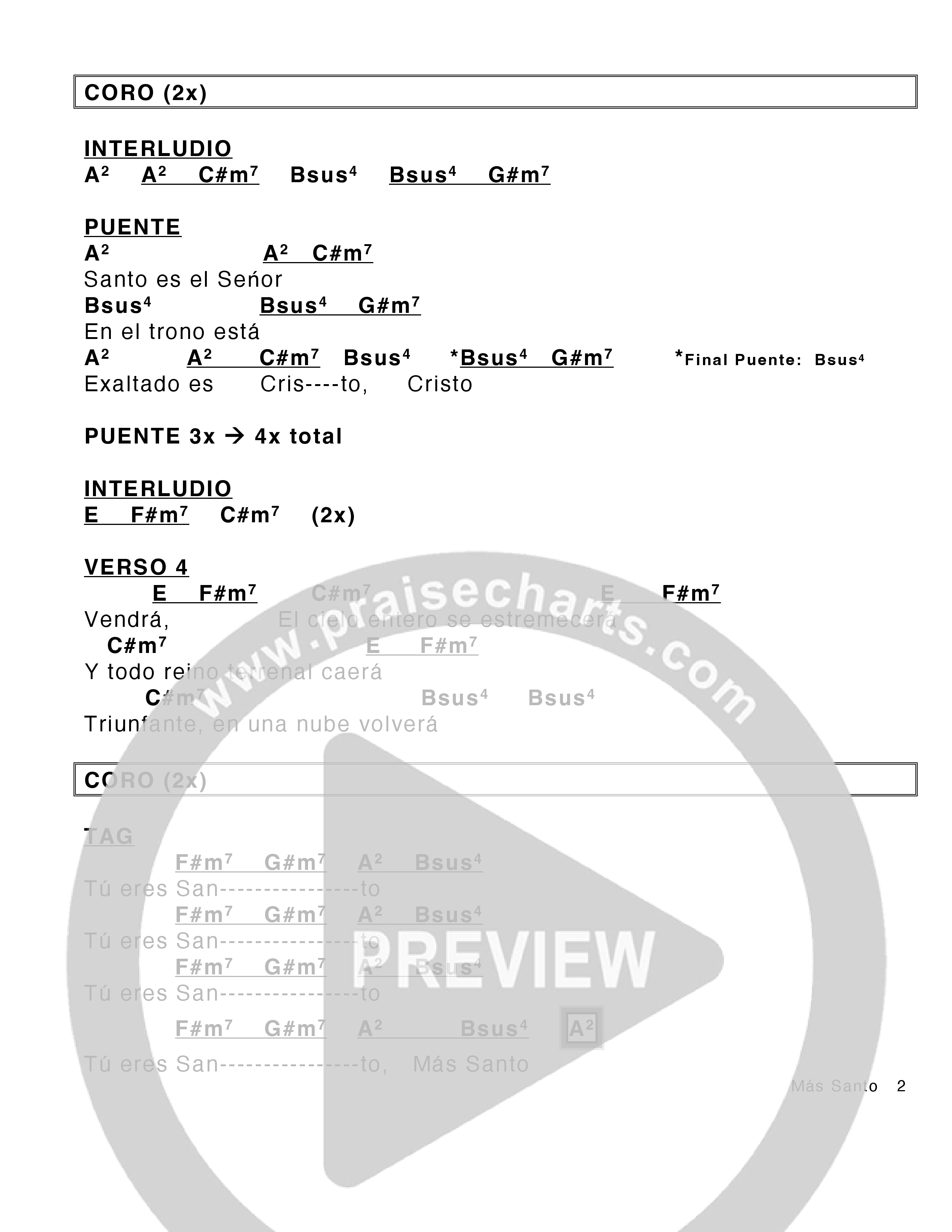 Más Santo (Most Holy) Chord Chart (Victory House Worship)
