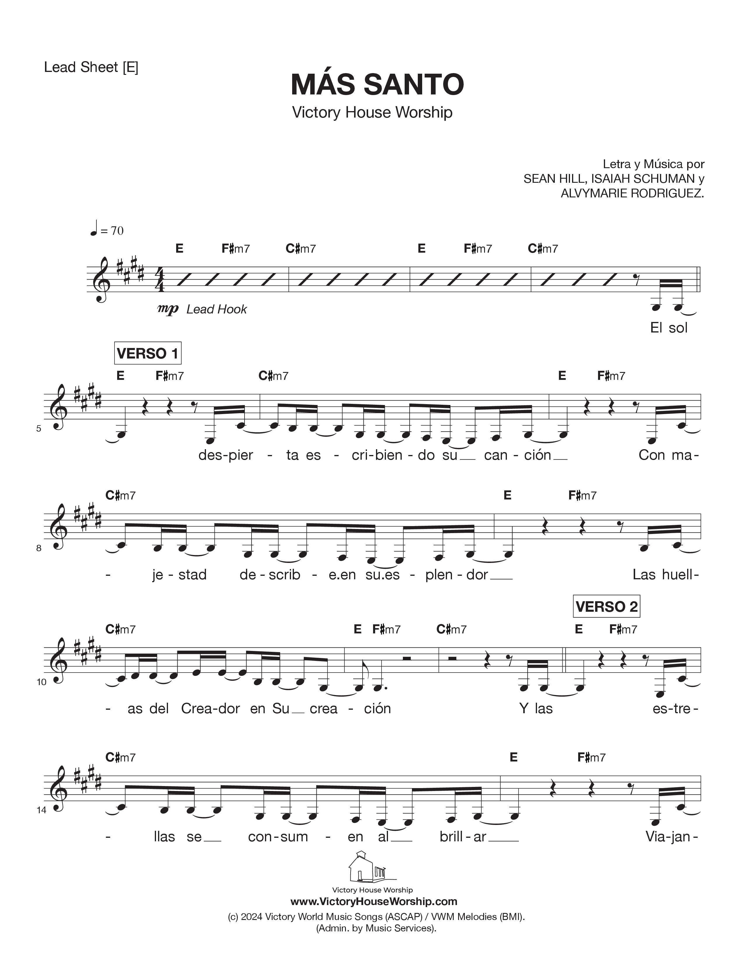 Más Santo (Most Holy) Lead Sheet Melody (Victory House Worship)