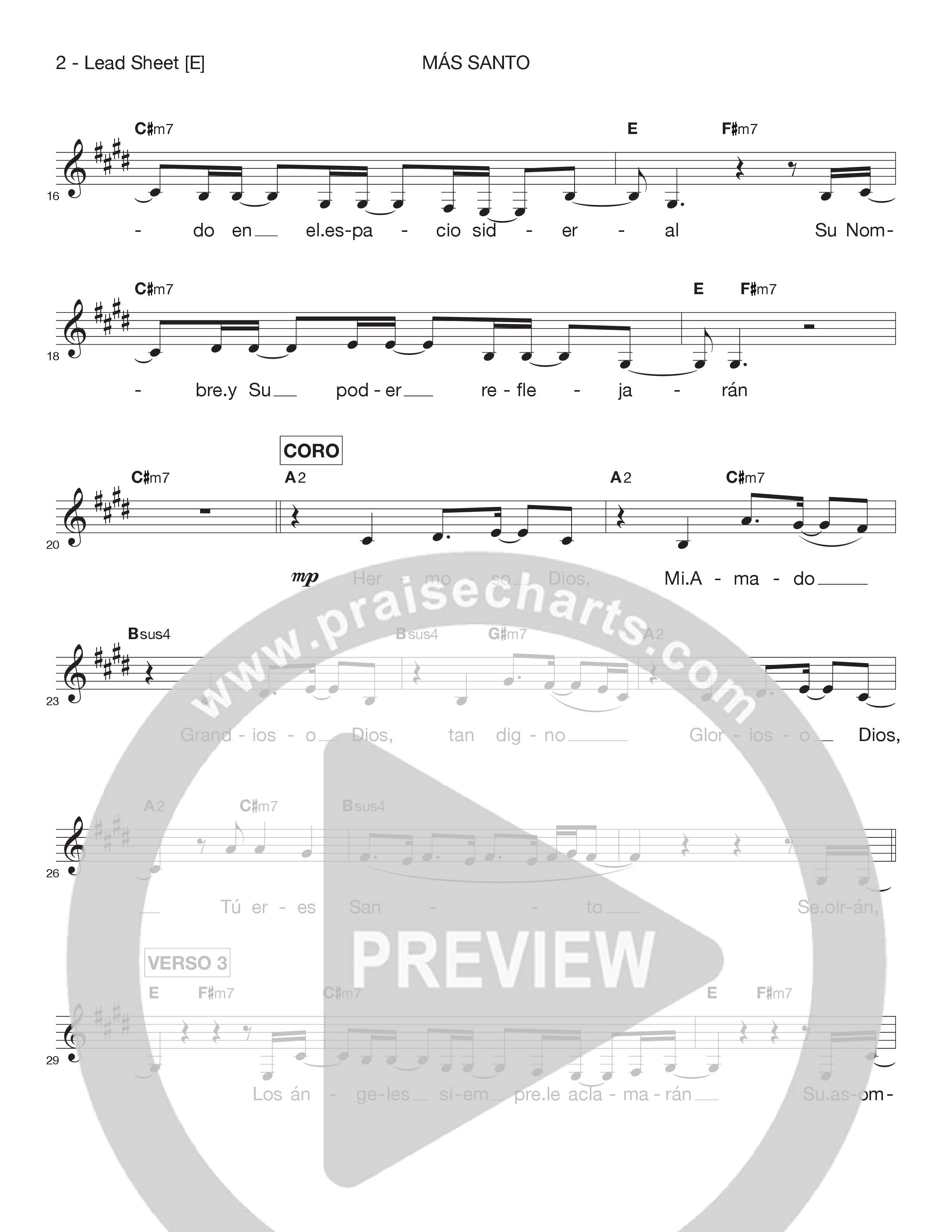 Más Santo (Most Holy) Lead Sheet Melody (Victory House Worship)