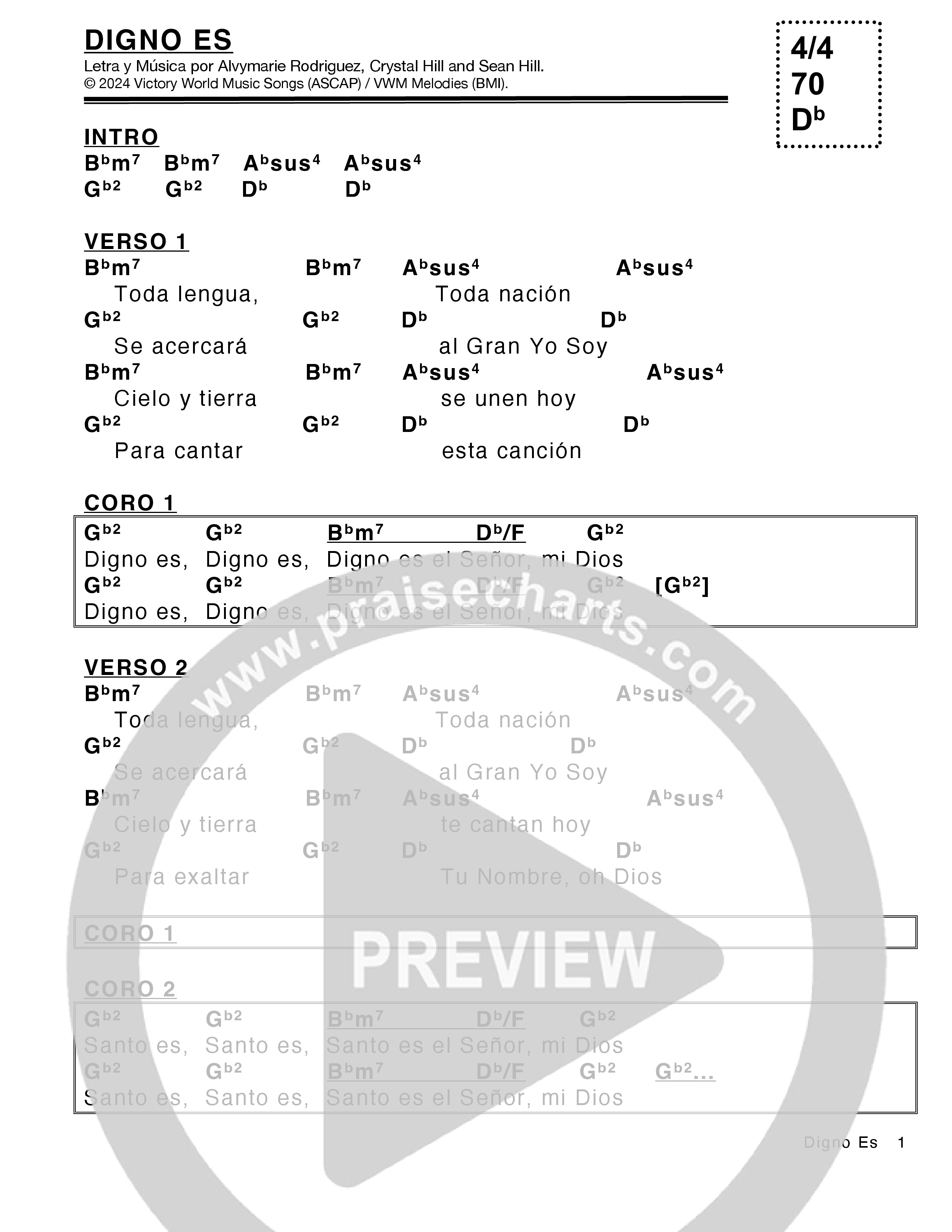 Digno Es (Worthy Is) Chord Chart (Victory House Worship)