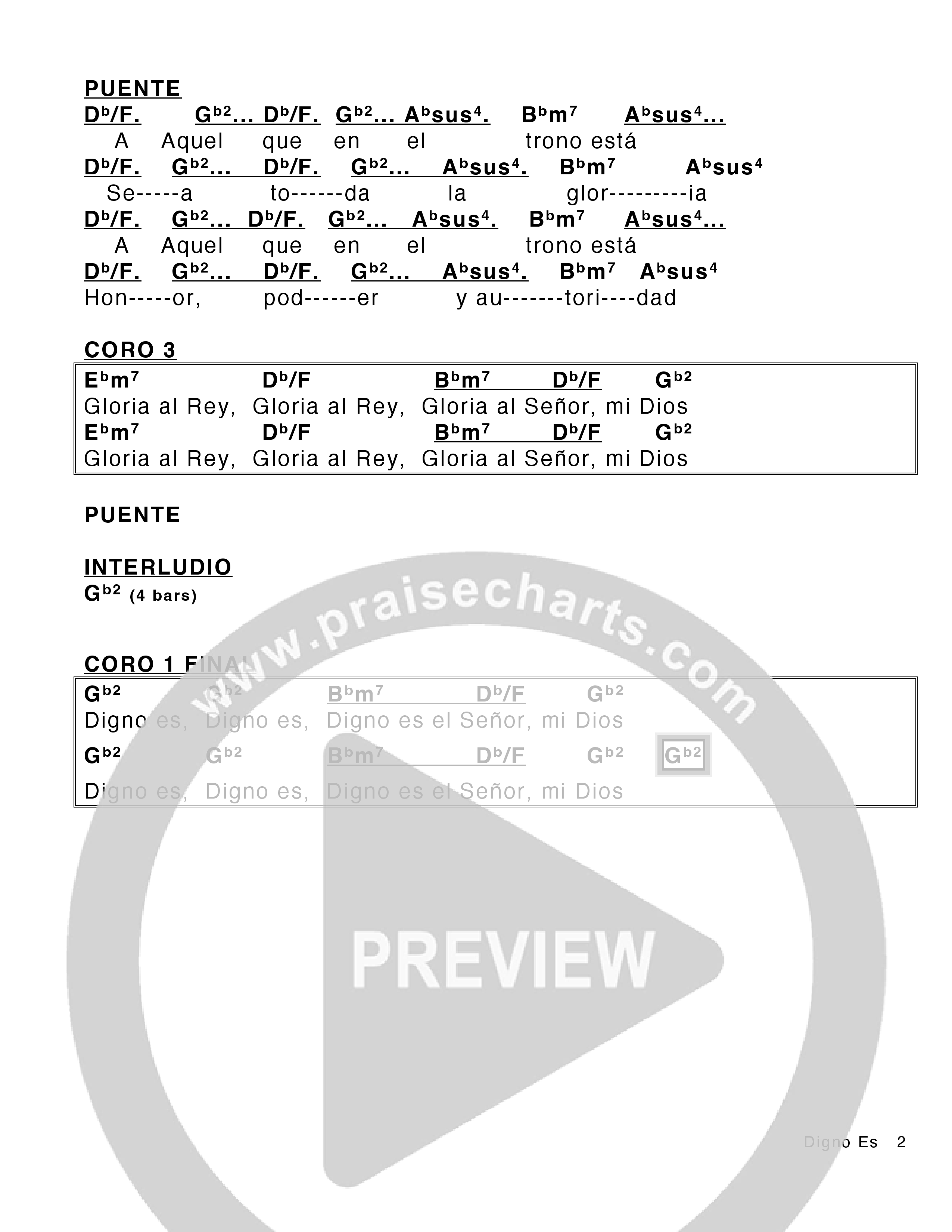 Digno Es (Worthy Is) Chord Chart (Victory House Worship)