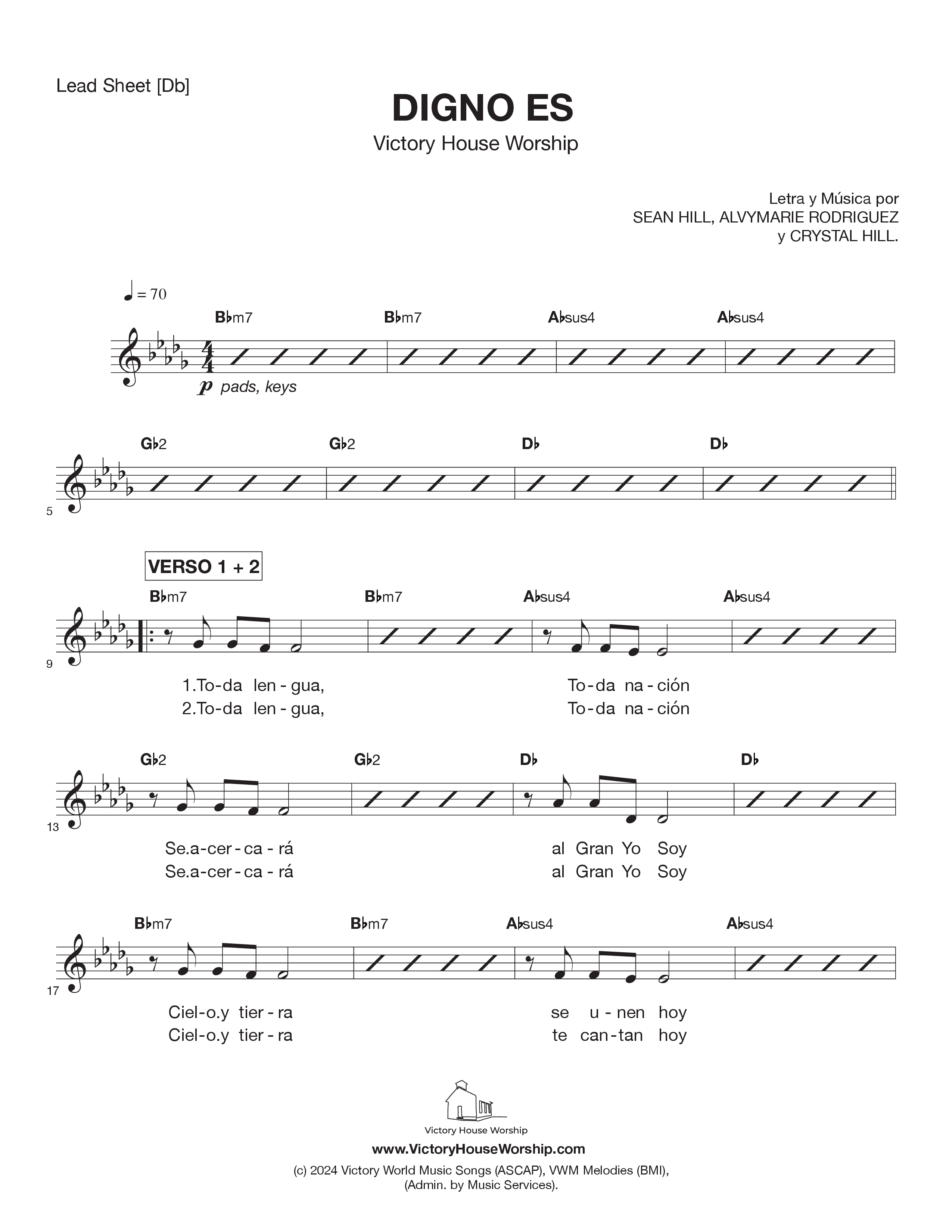 Digno Es (Worthy Is) Lead Sheet Melody (Victory House Worship)
