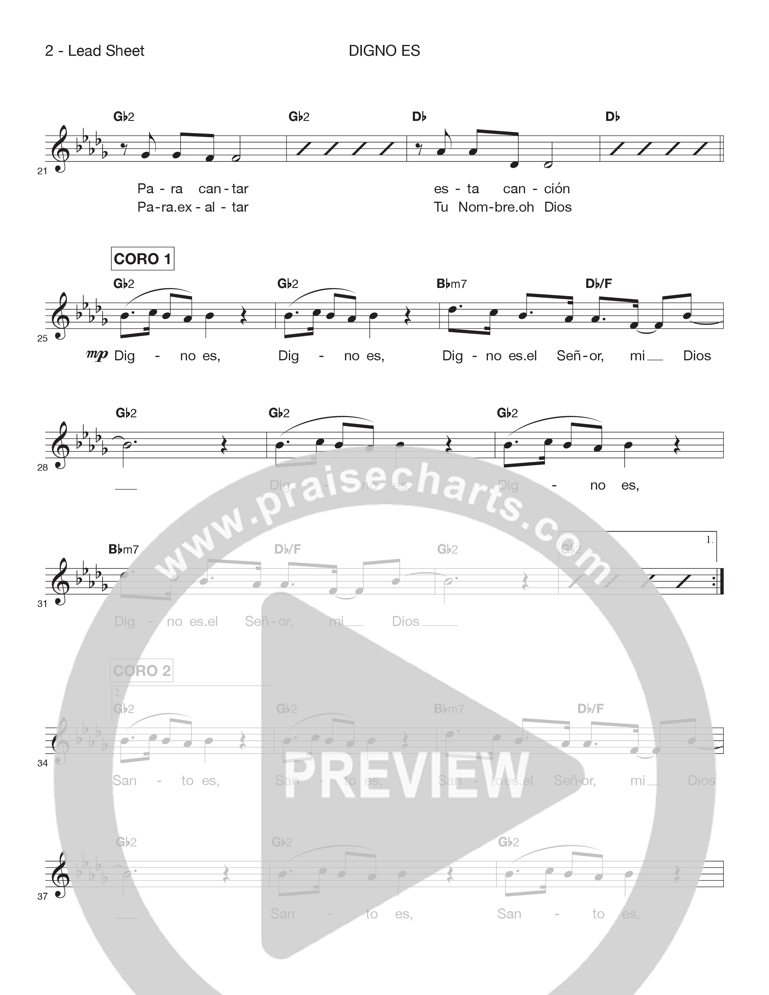 Digno Es (Worthy Is) Lead Sheet Melody (Victory House Worship)