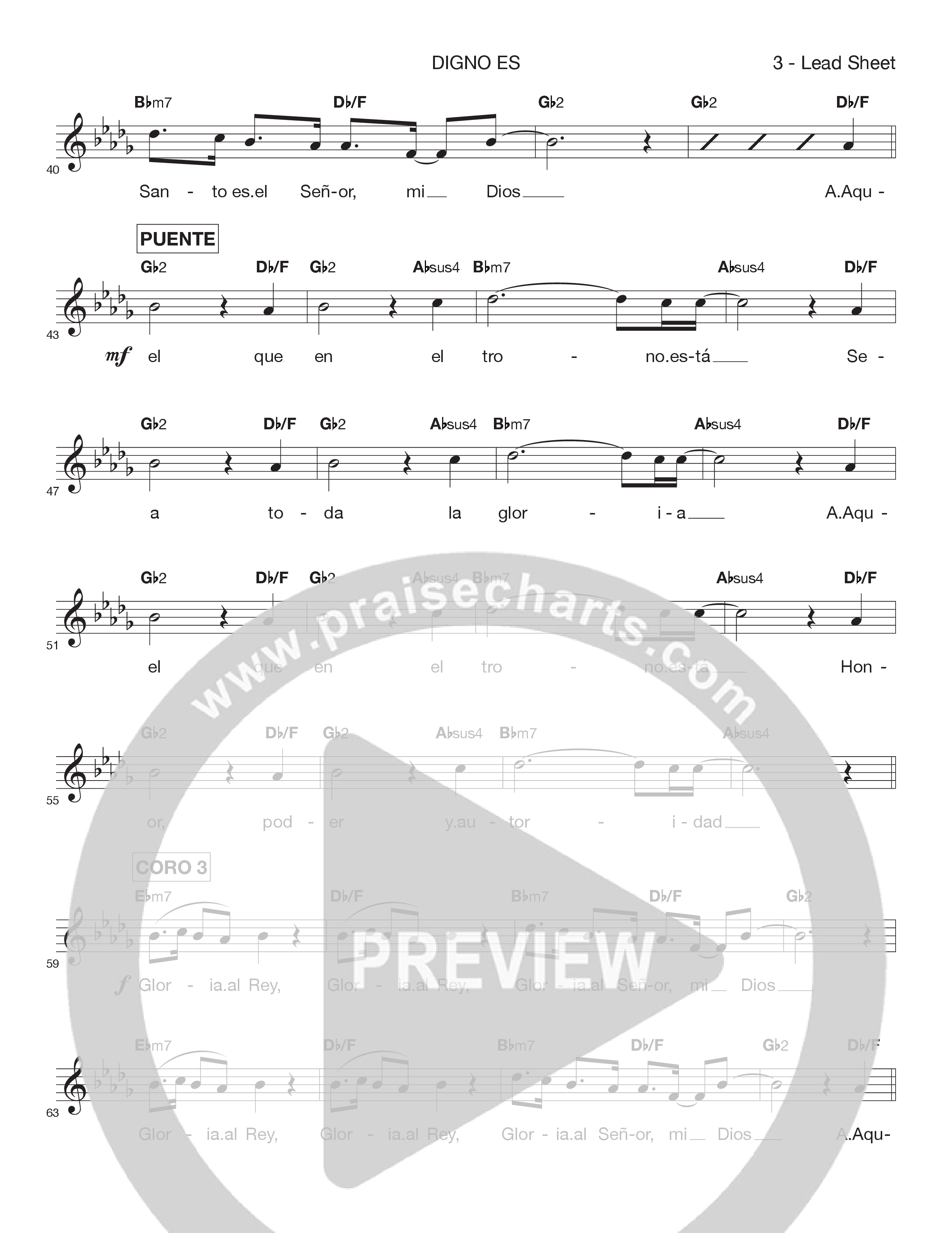 Digno Es (Worthy Is) Lead Sheet Melody (Victory House Worship)