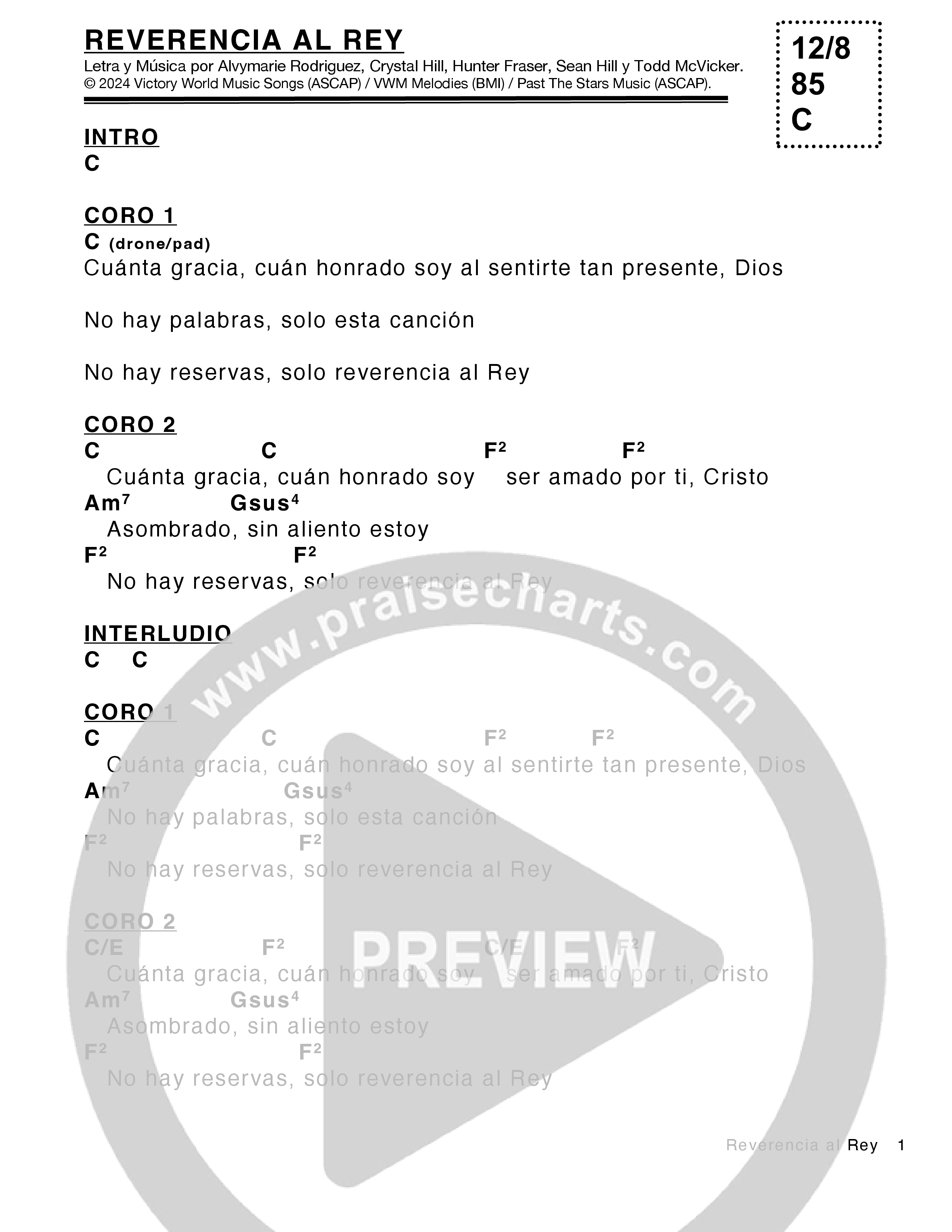 Reverencia al Rey (Awe And Reverence) Chord Chart (Victory House Worship)