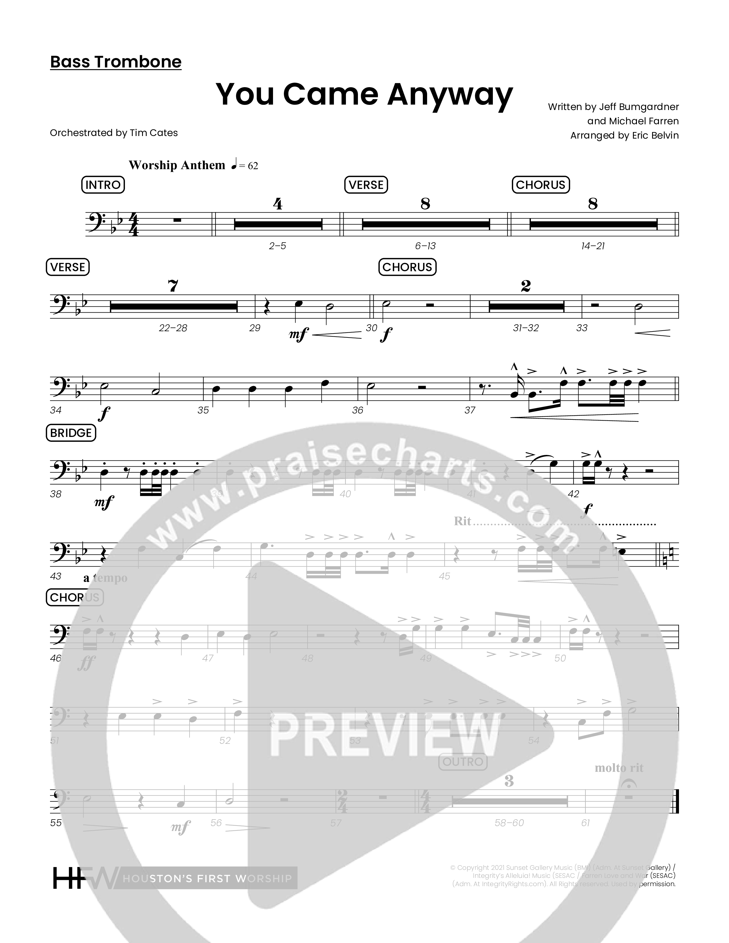 You Came Anyway (Choral Anthem SATB) Bass Trombone (Houston's First Worship / Arr. Eric Belvin)