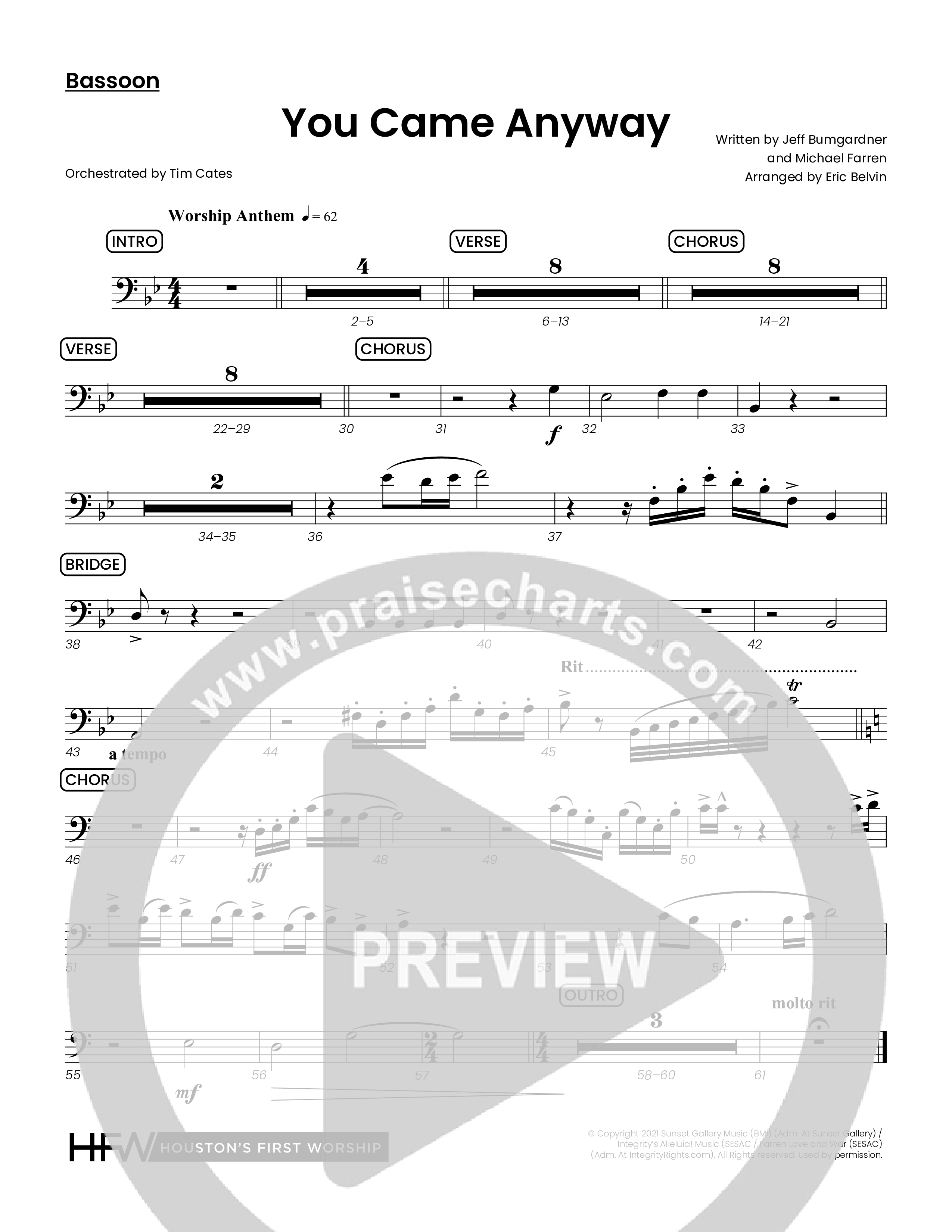 You Came Anyway (Choral Anthem SATB) Bassoon (Houston's First Worship / Arr. Eric Belvin)
