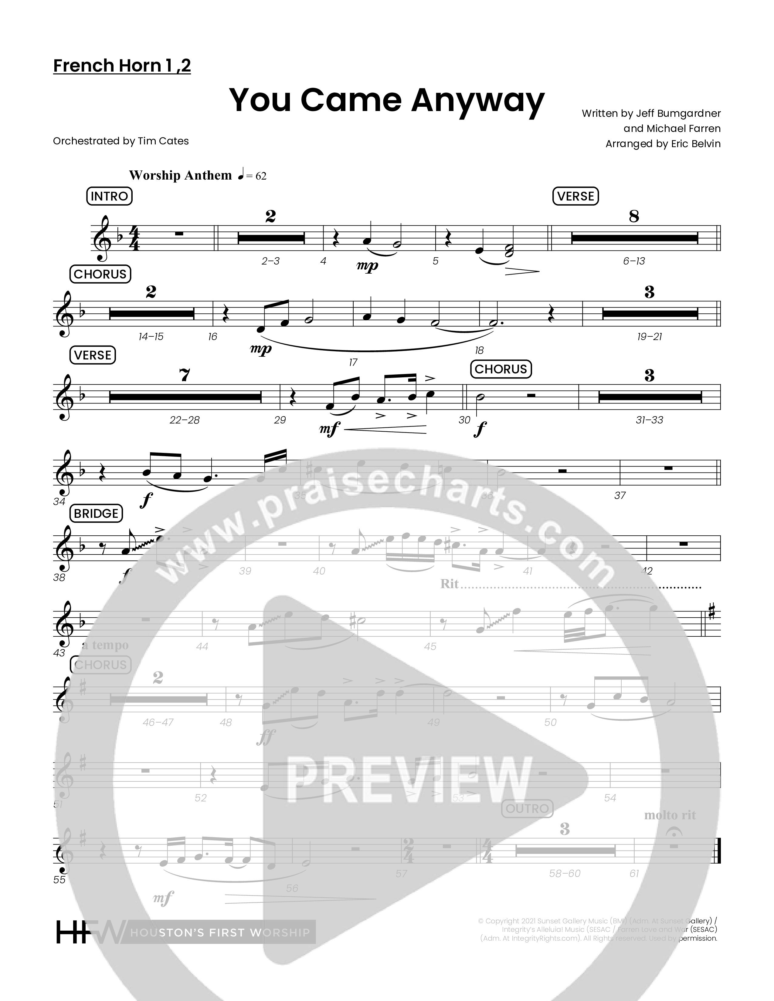 You Came Anyway (Choral Anthem SATB) French Horn 1/2 (Houston's First Worship / Arr. Eric Belvin)