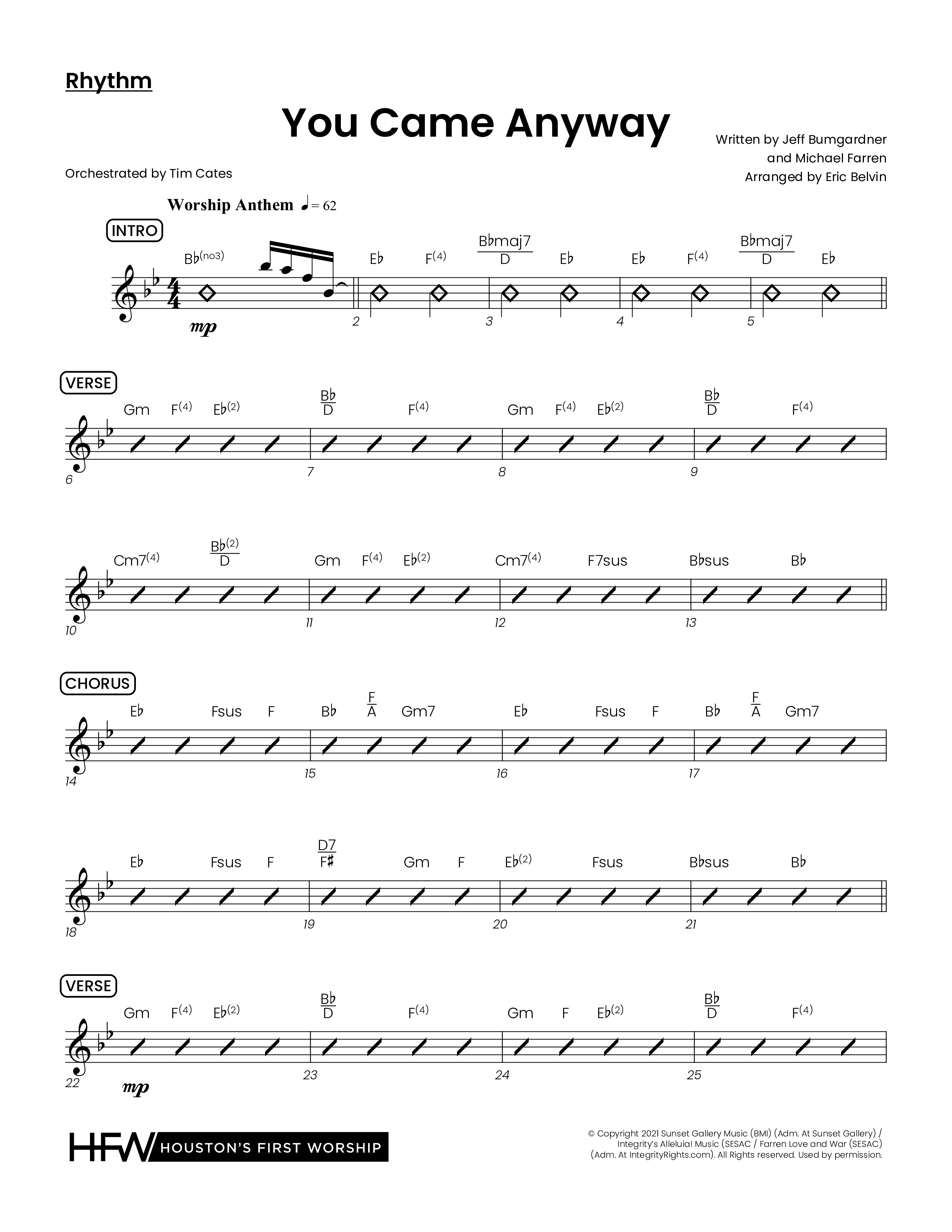 You Came Anyway (Choral Anthem SATB) Rhythm Chart (Houston's First Worship / Arr. Eric Belvin)