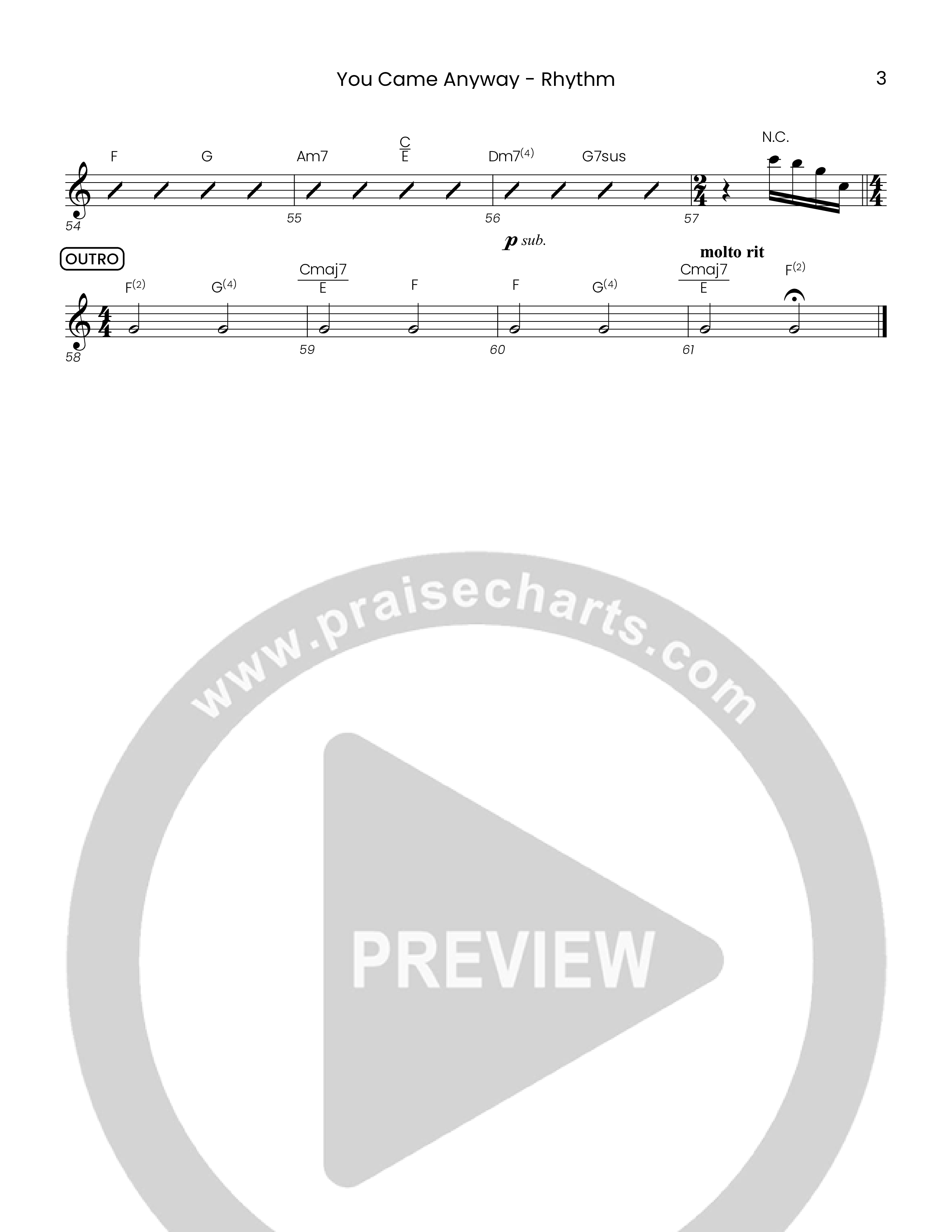 You Came Anyway (Choral Anthem SATB) Rhythm Chart (Houston's First Worship / Arr. Eric Belvin)