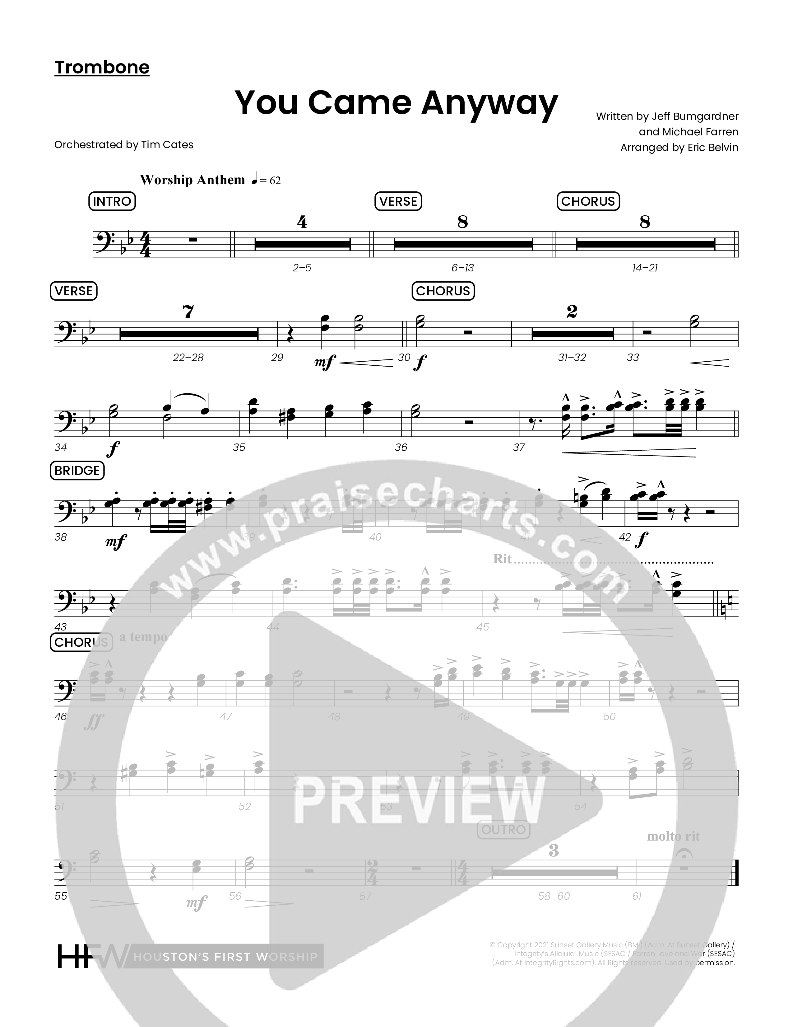 You Came Anyway (Choral Anthem SATB) Trombone (Houston's First Worship / Arr. Eric Belvin)