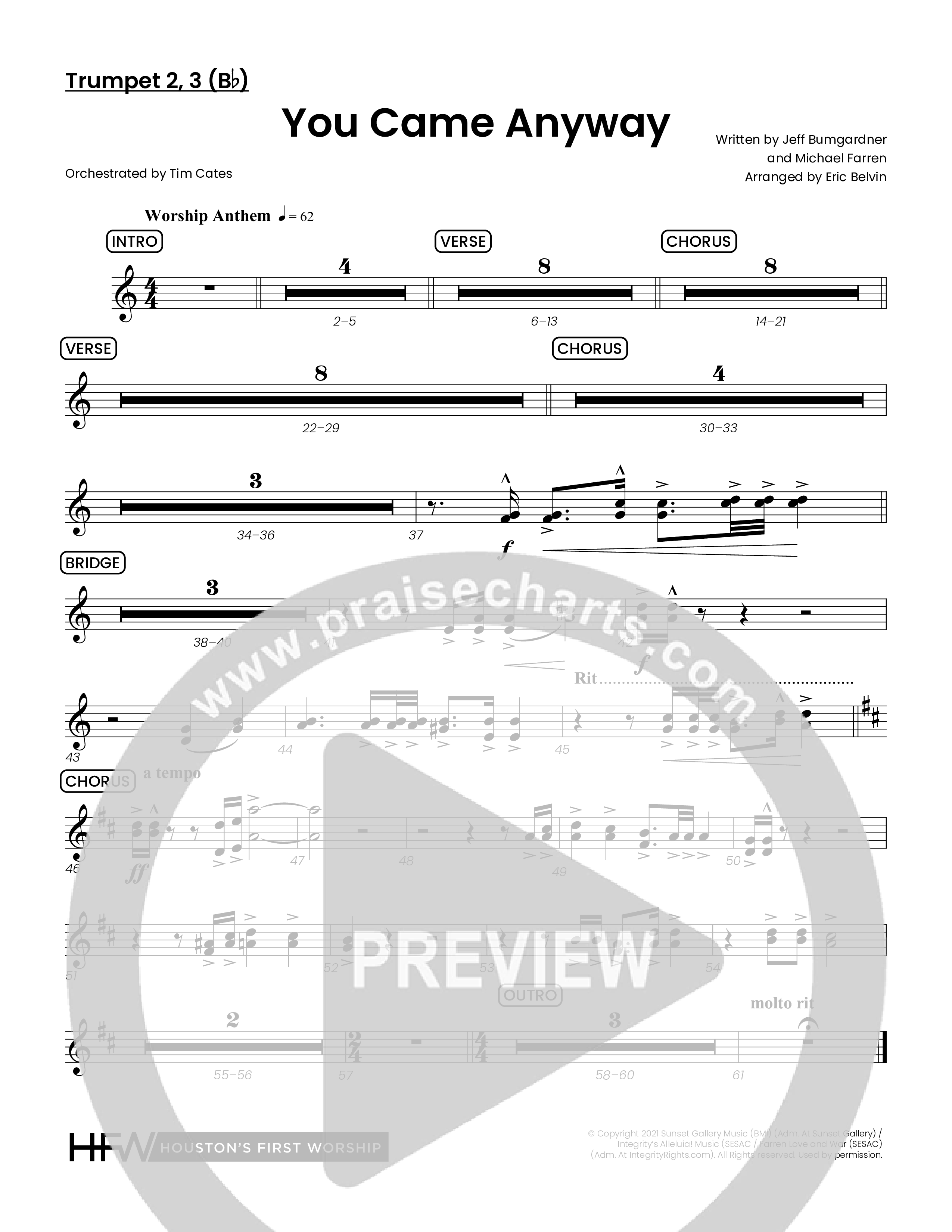 You Came Anyway (Choral Anthem SATB) Trumpet 2/3 (Houston's First Worship / Arr. Eric Belvin)