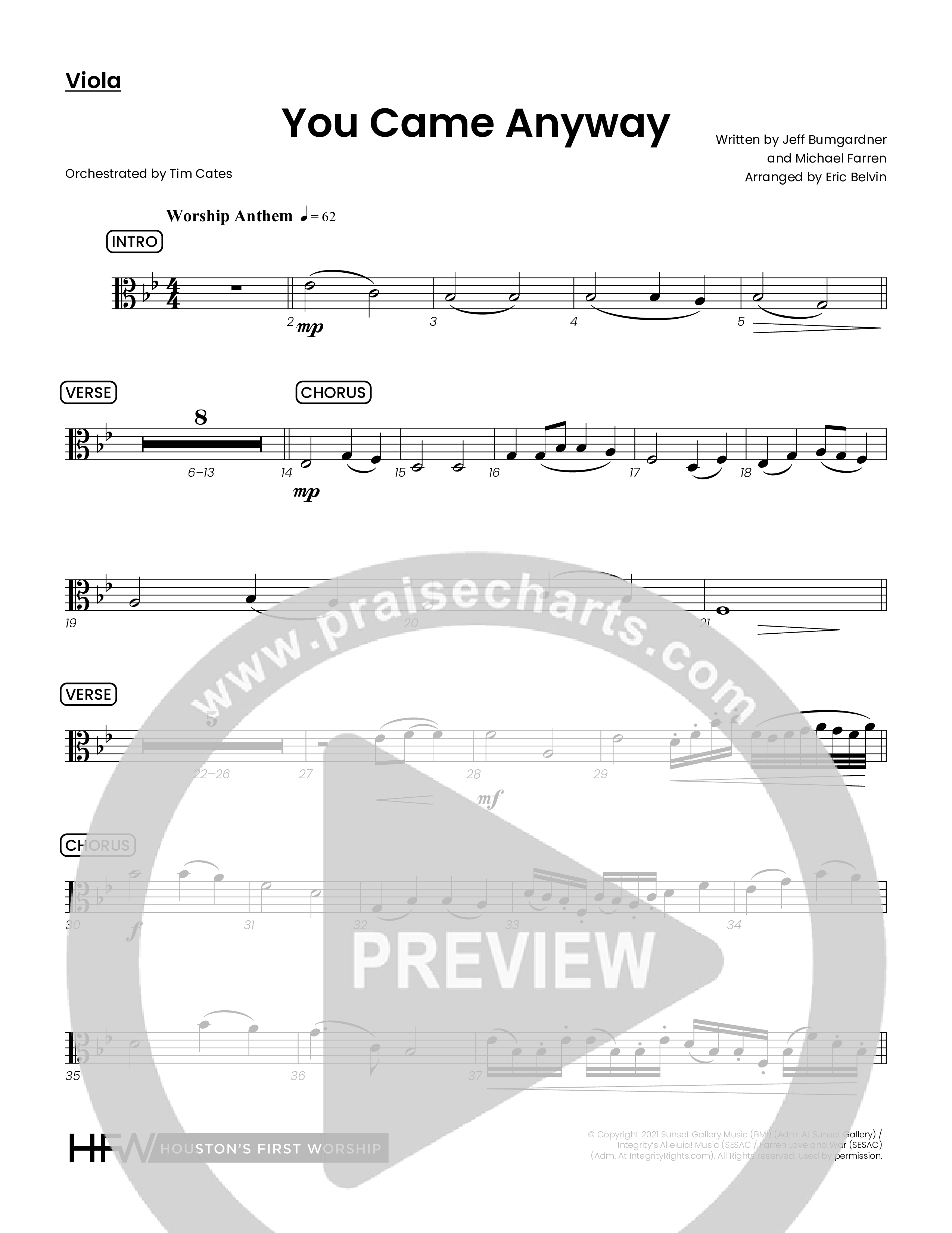 You Came Anyway (Choral Anthem SATB) Viola (Houston's First Worship / Arr. Eric Belvin)