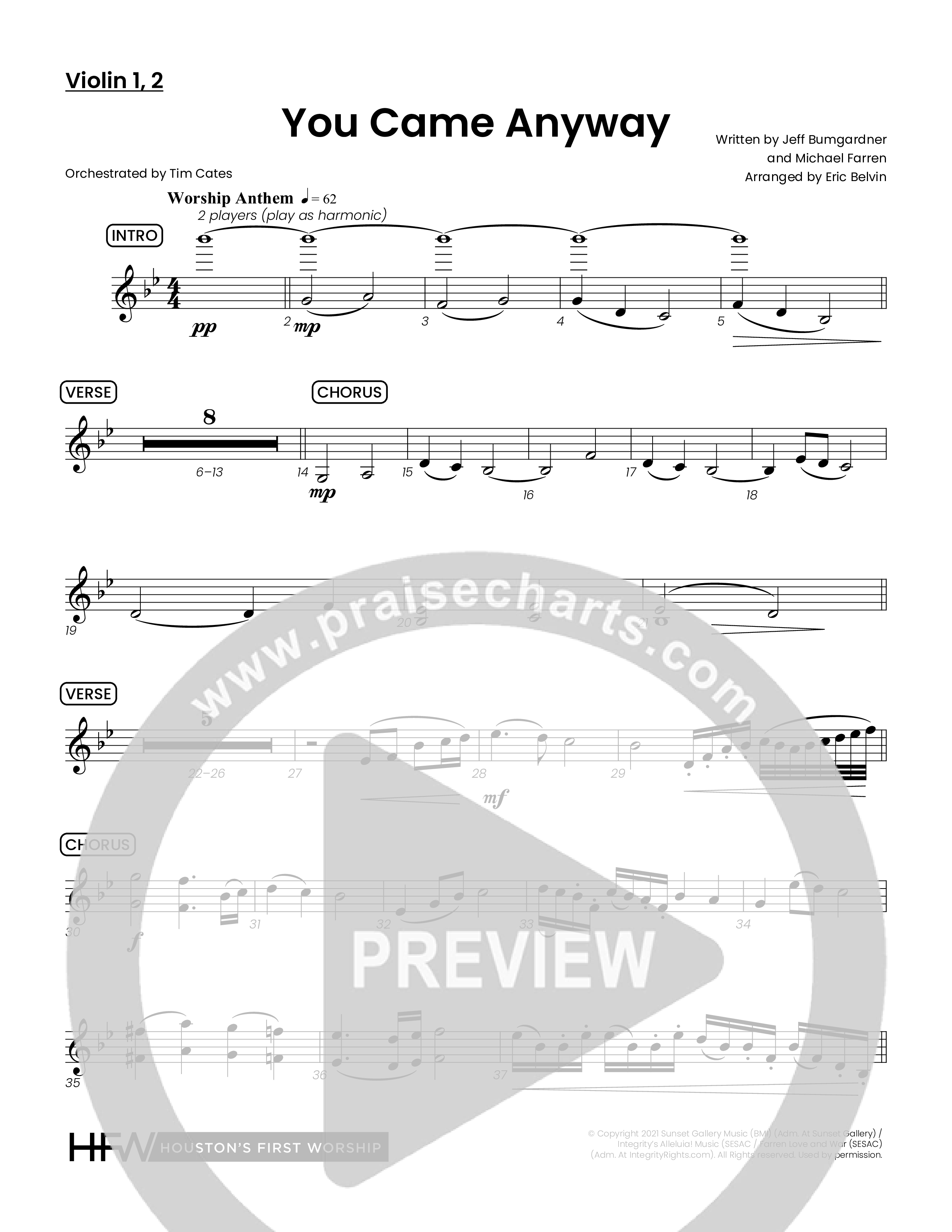 You Came Anyway (Choral Anthem SATB) Violin 1/2 (Houston's First Worship / Arr. Eric Belvin)