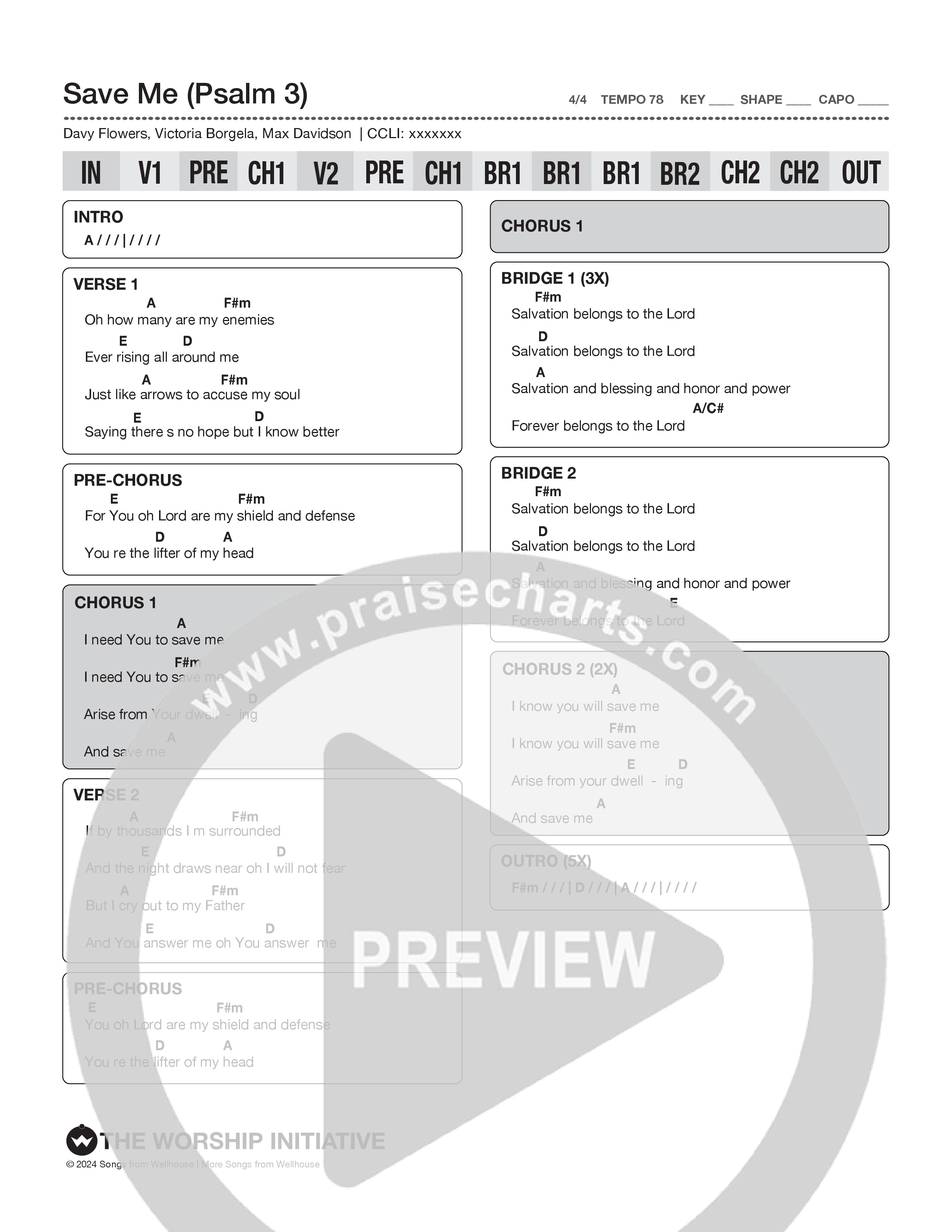 Save Me (Psalm 3) Chord Chart (The Worship Initiative)
