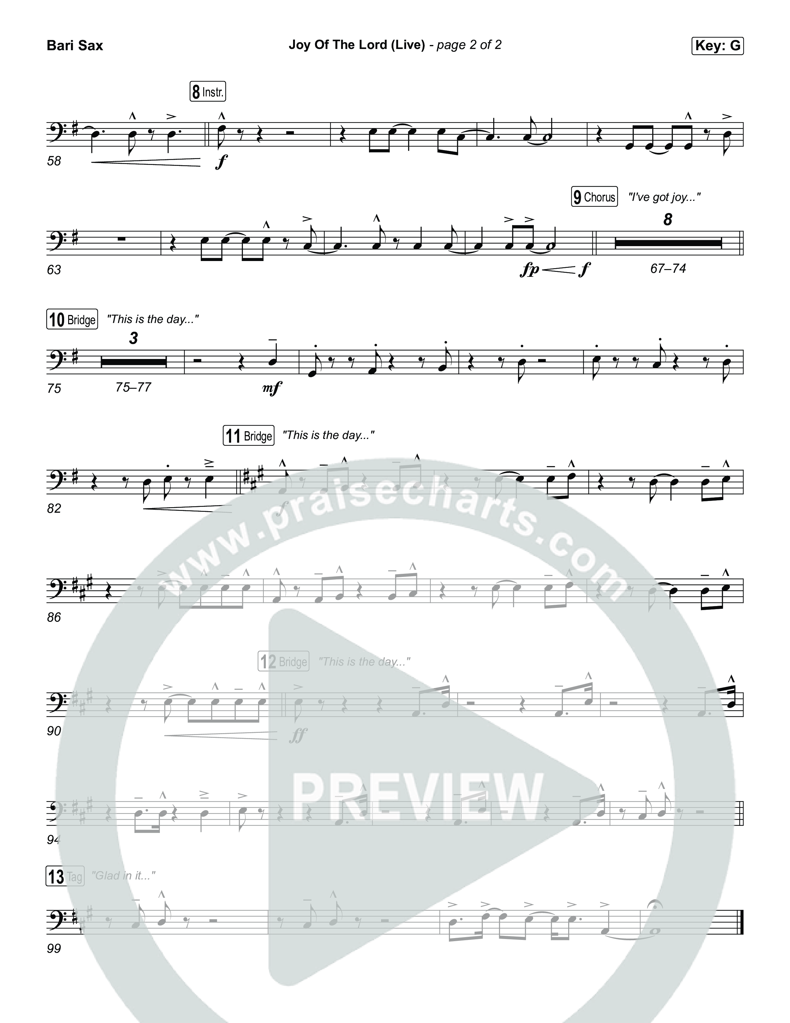 Joy Of The Lord (Live) Bari Sax (Planetshakers)