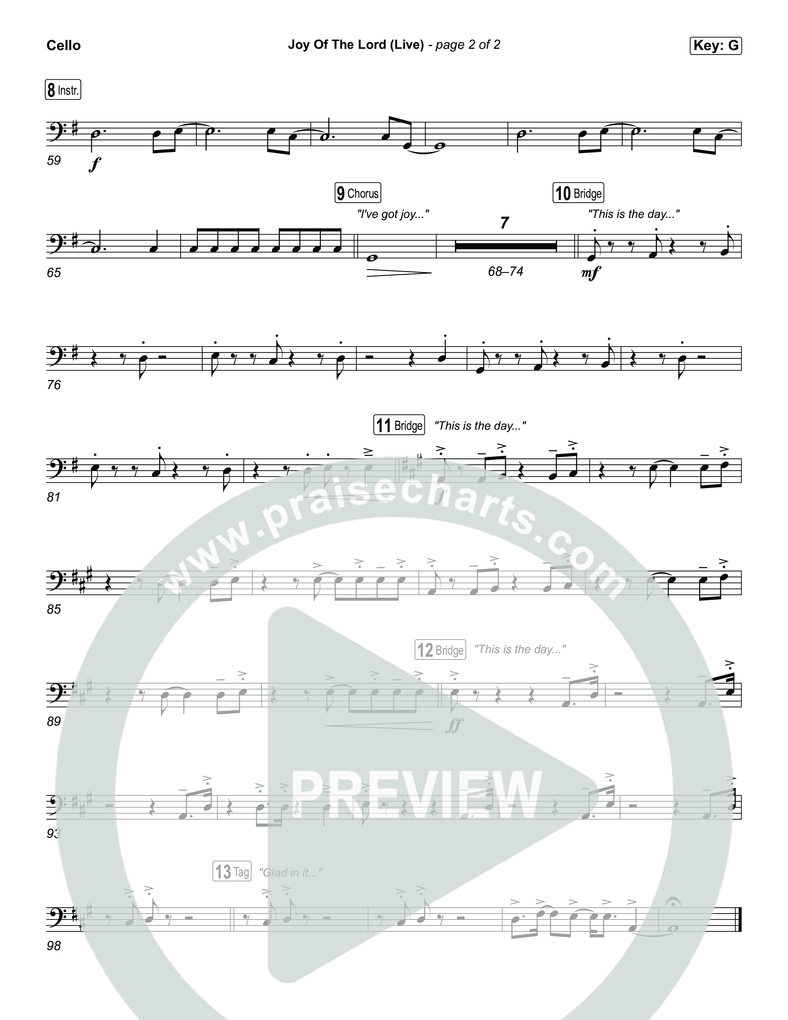 Joy Of The Lord (Live) Cello (Planetshakers)