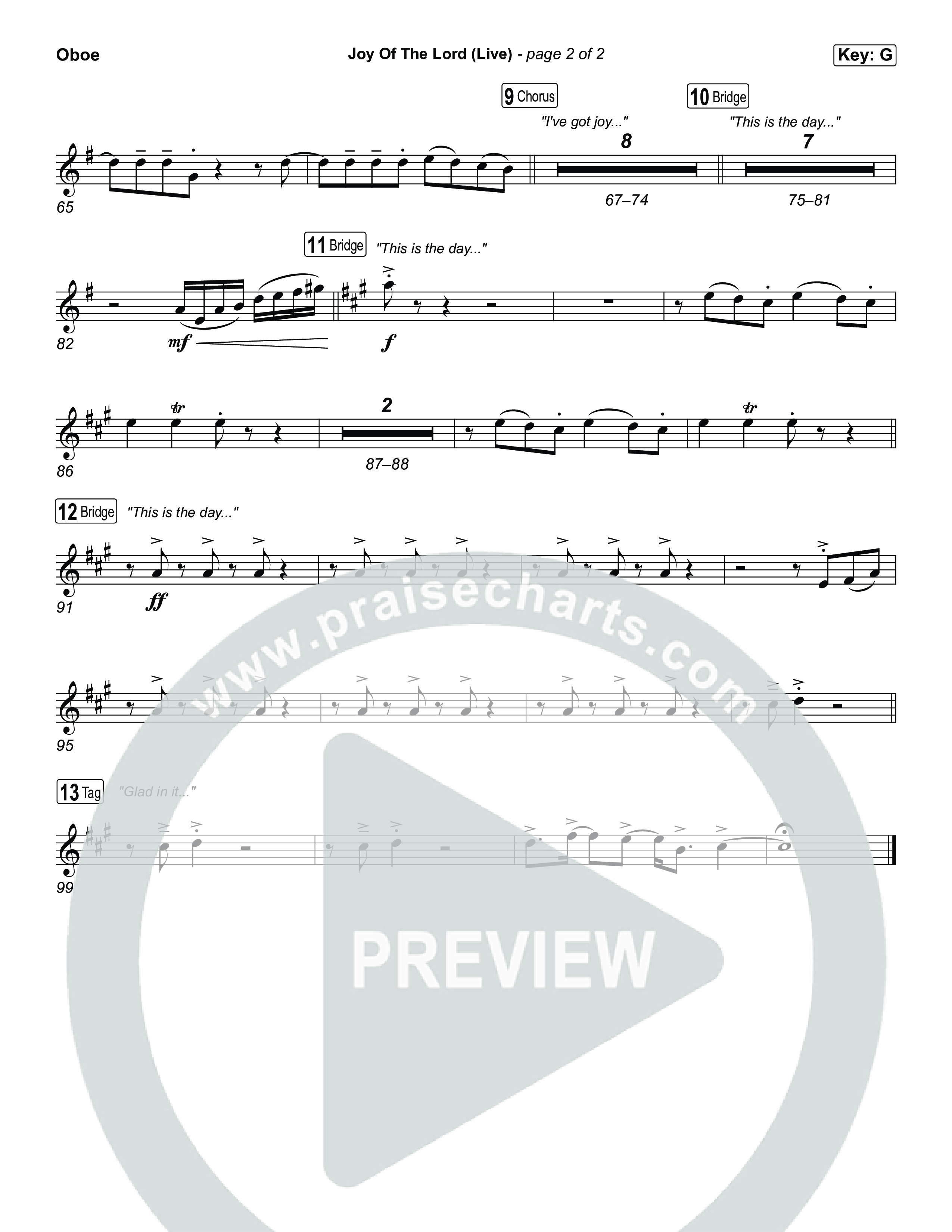 Joy Of The Lord (Live) Oboe (Planetshakers)