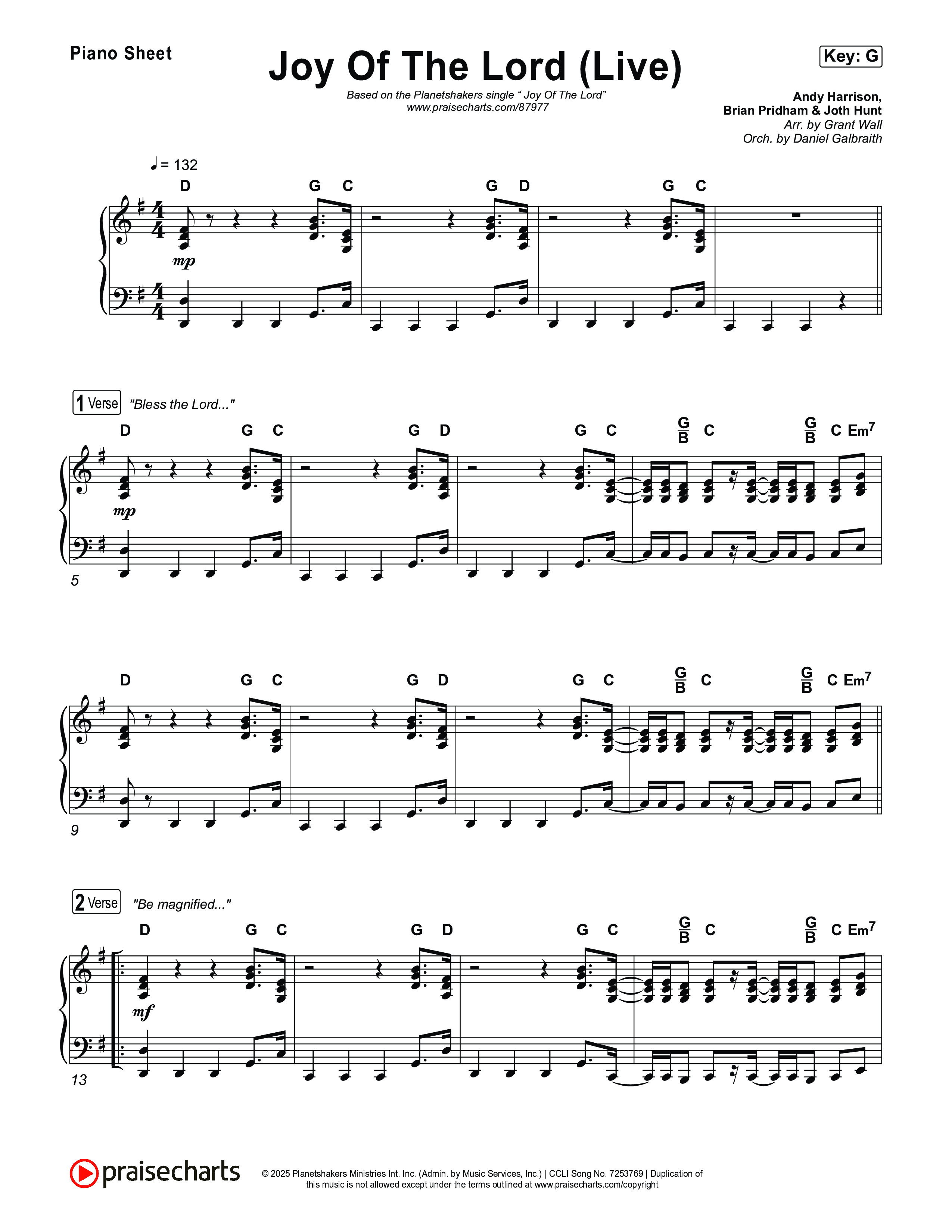 Joy Of The Lord (Live) Piano Sheet (Planetshakers)