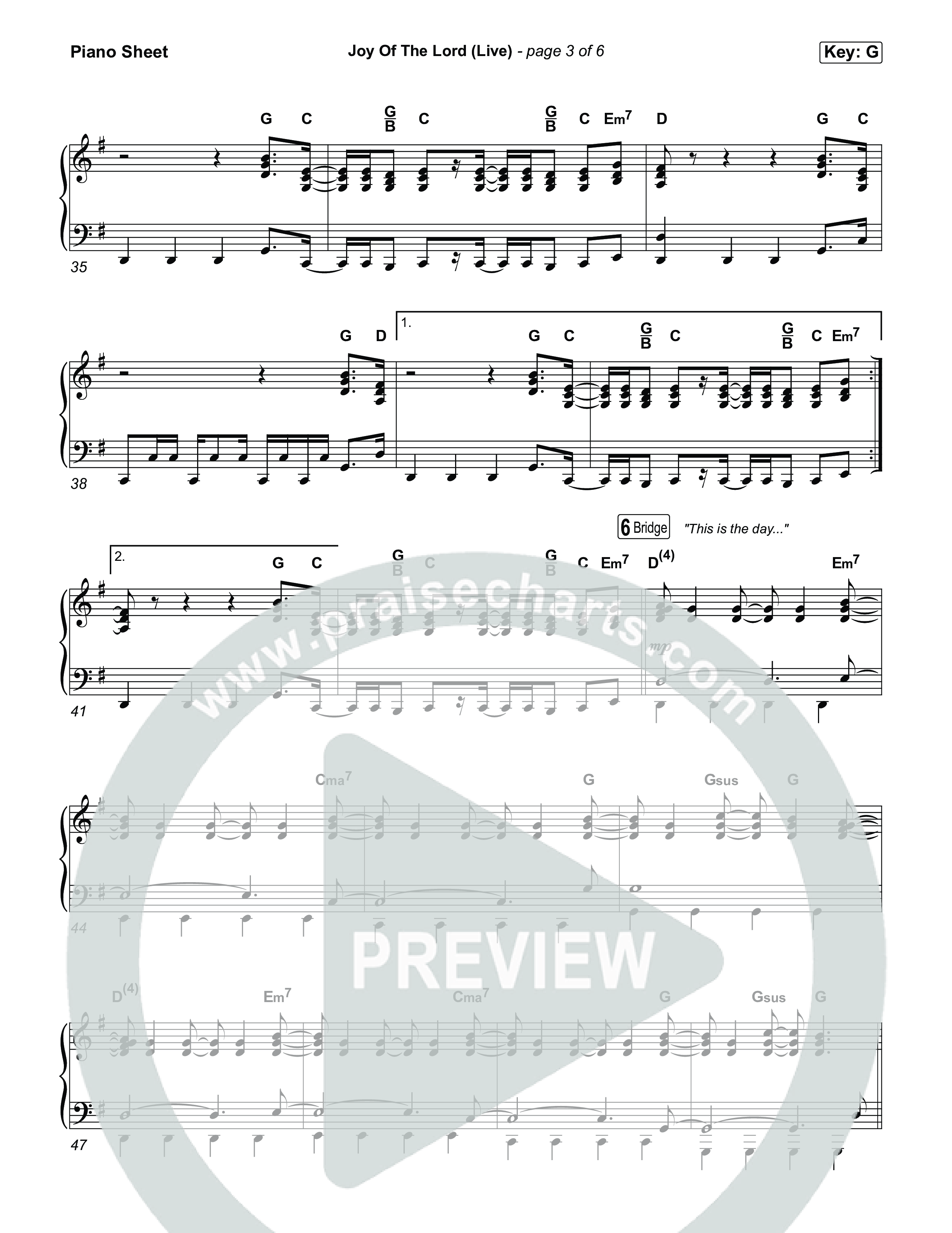 Joy Of The Lord (Live) Piano Sheet (Planetshakers)