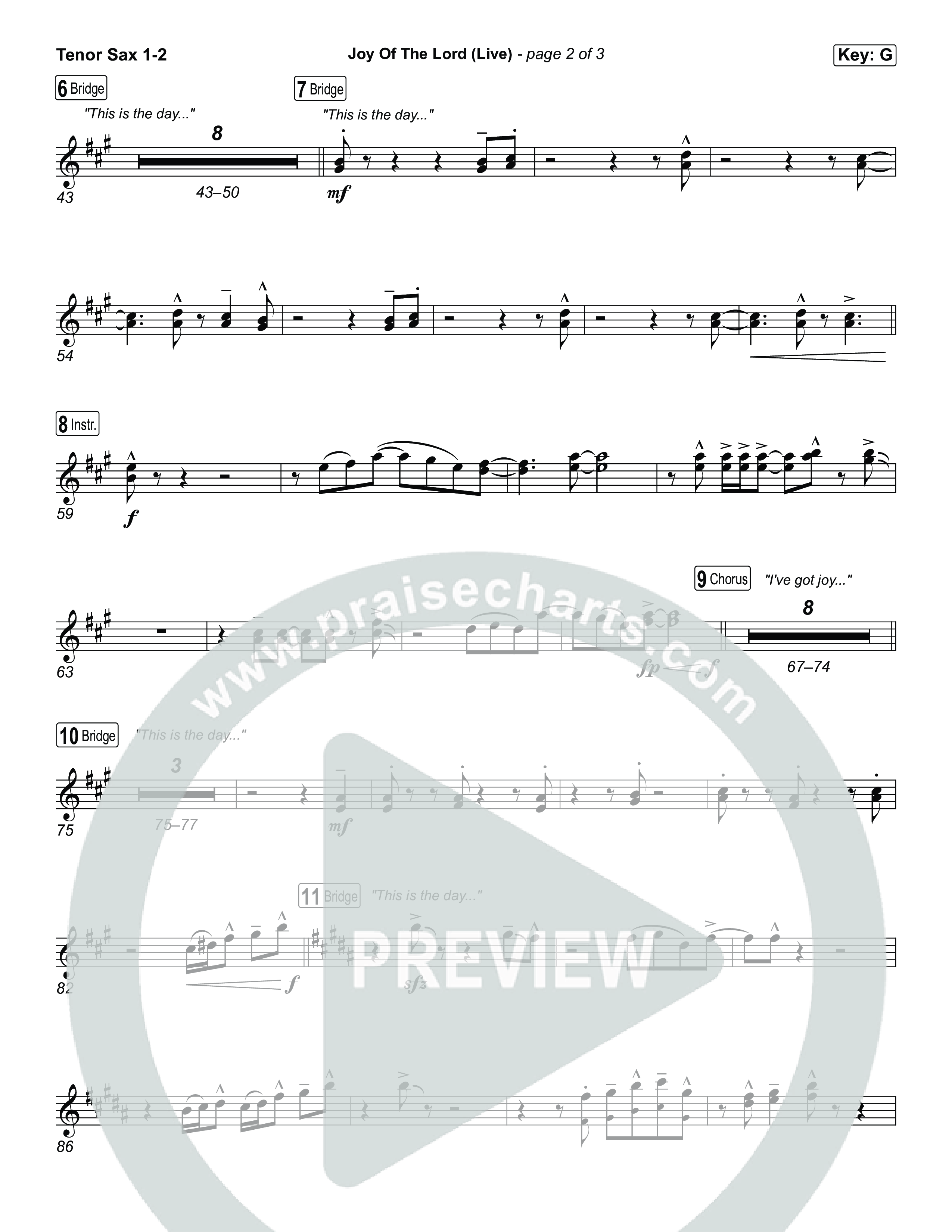 Joy Of The Lord (Live) Tenor Sax 1,2 (Planetshakers)