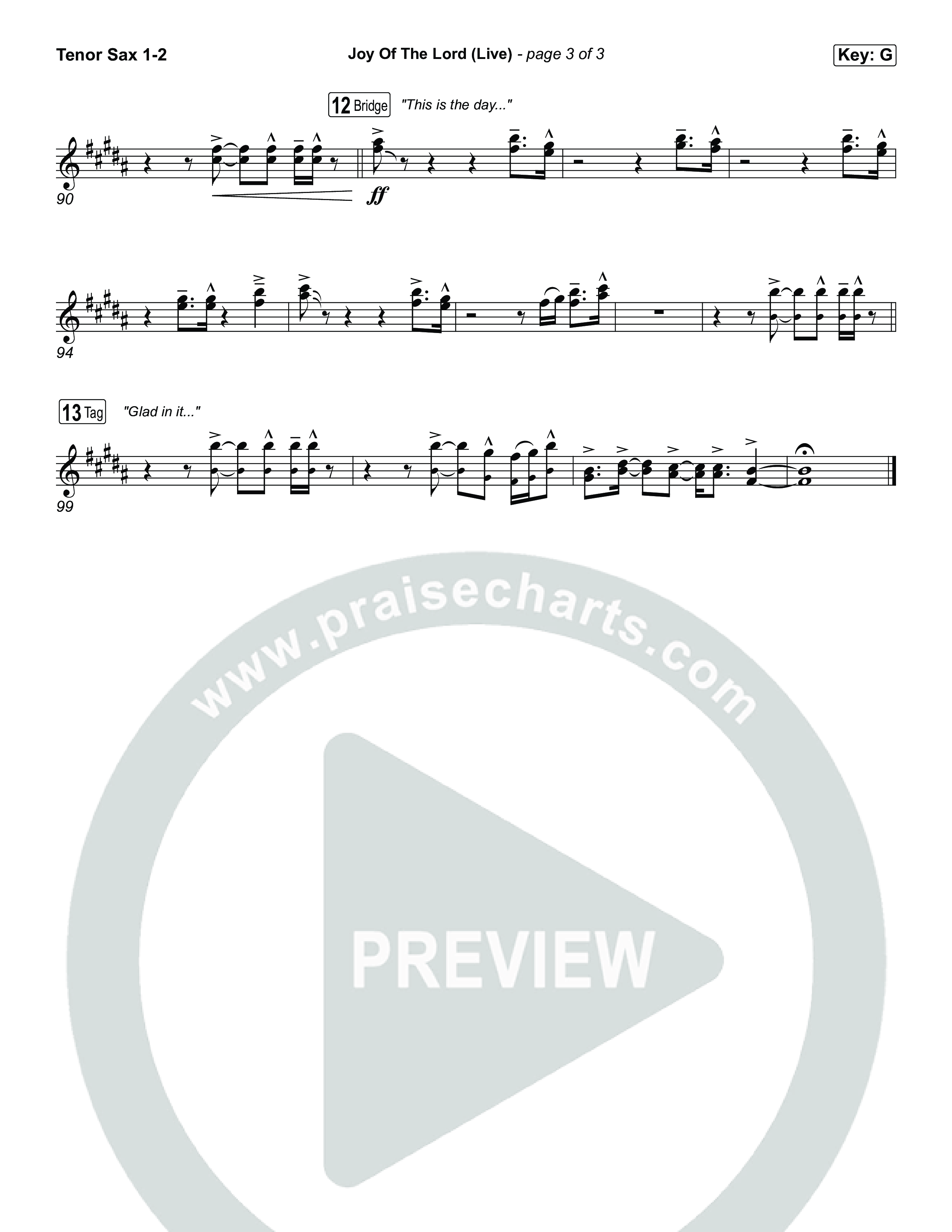 Joy Of The Lord (Live) Tenor Sax 1,2 (Planetshakers)