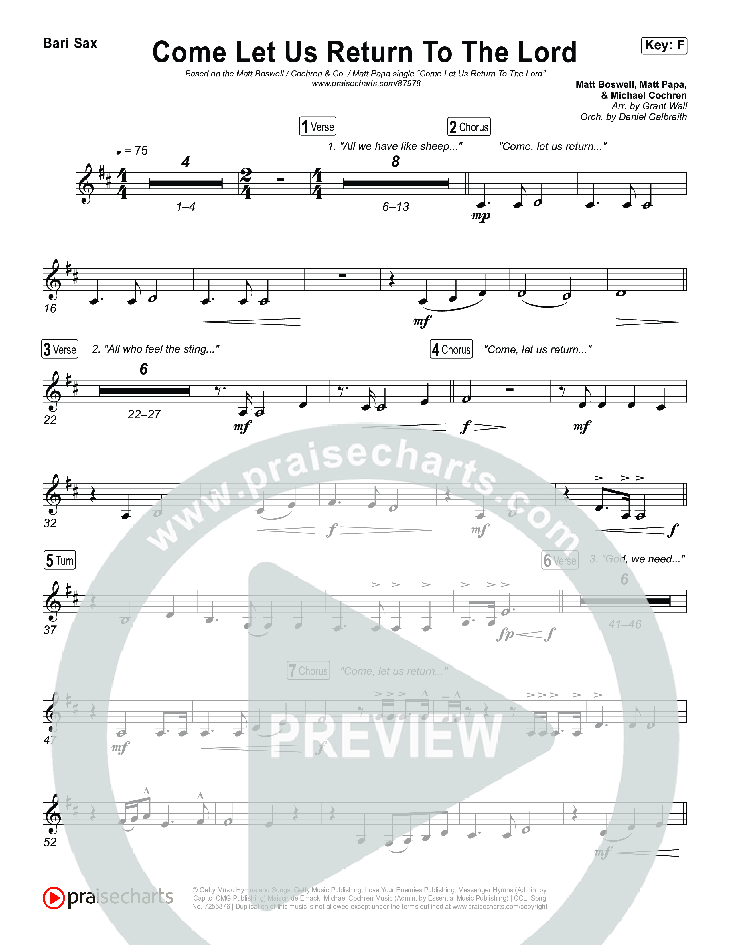 Come Let Us Return To The Lord Bari Sax (Matt Papa / Matt Boswell / Cochren & Co)