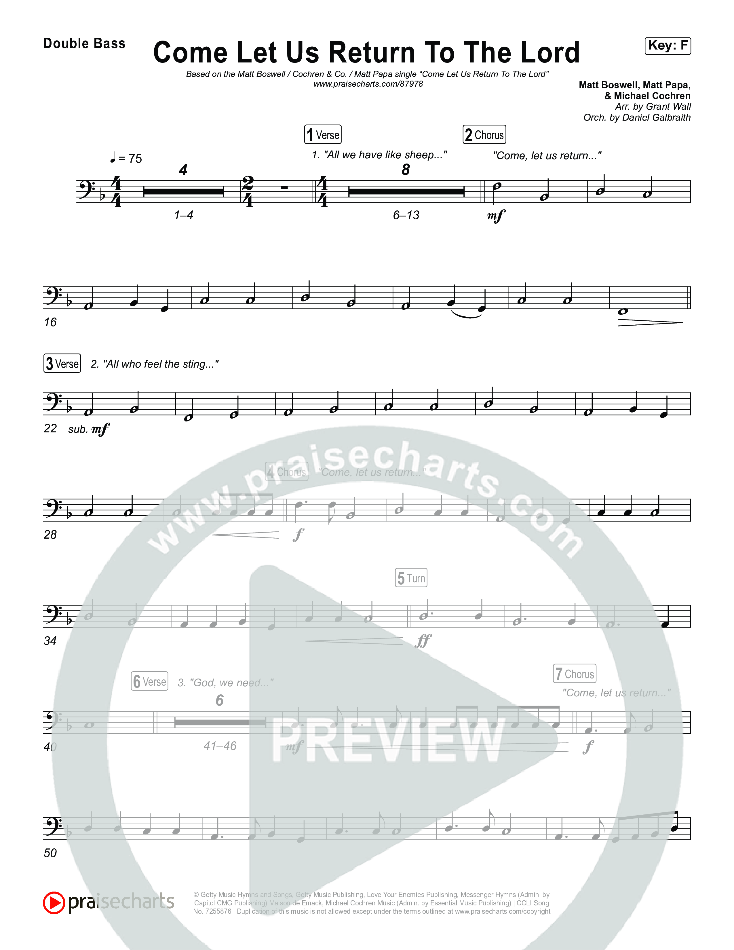 Come Let Us Return To The Lord String Bass (Matt Papa / Matt Boswell / Cochren & Co)