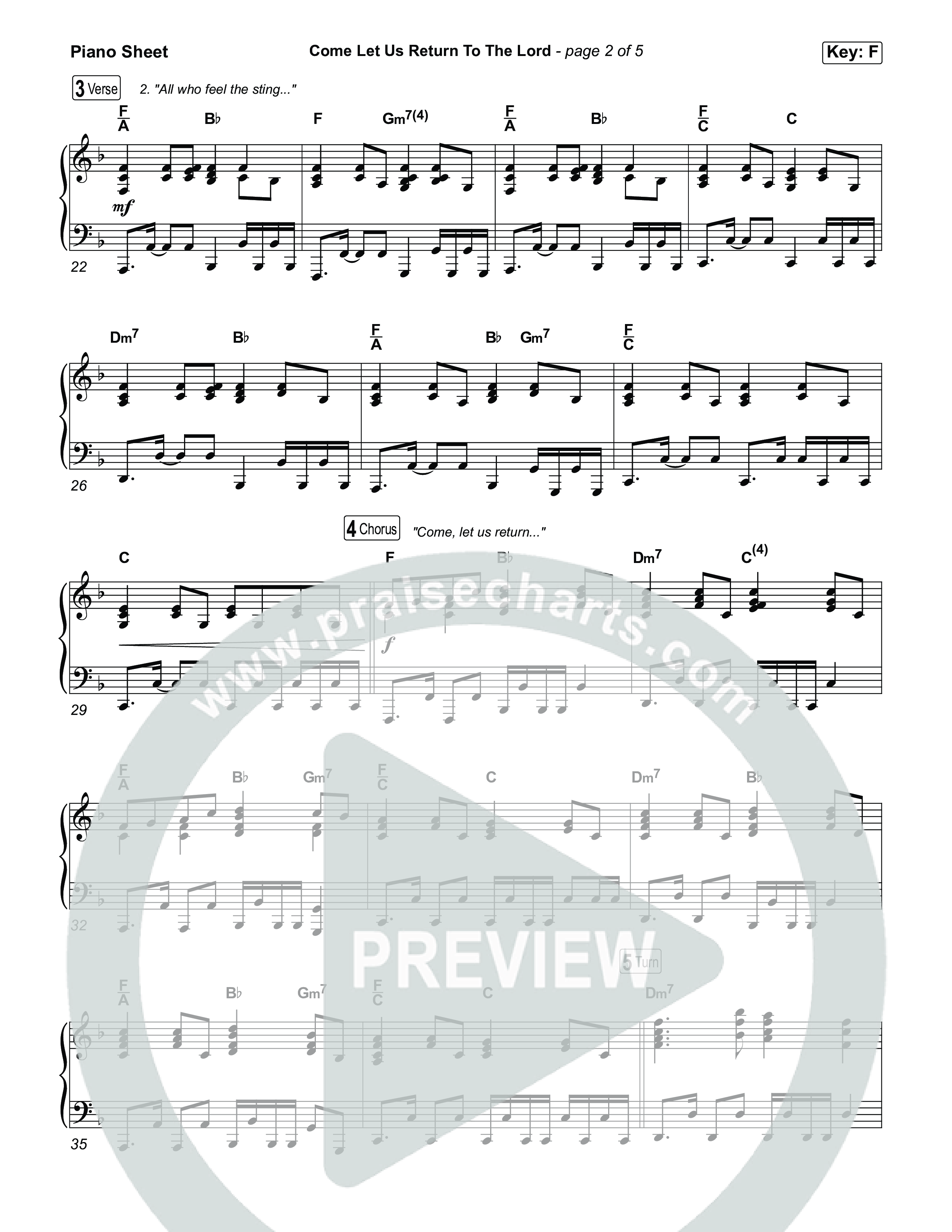 Come Let Us Return To The Lord Piano Sheet (Matt Papa / Matt Boswell / Cochren & Co)