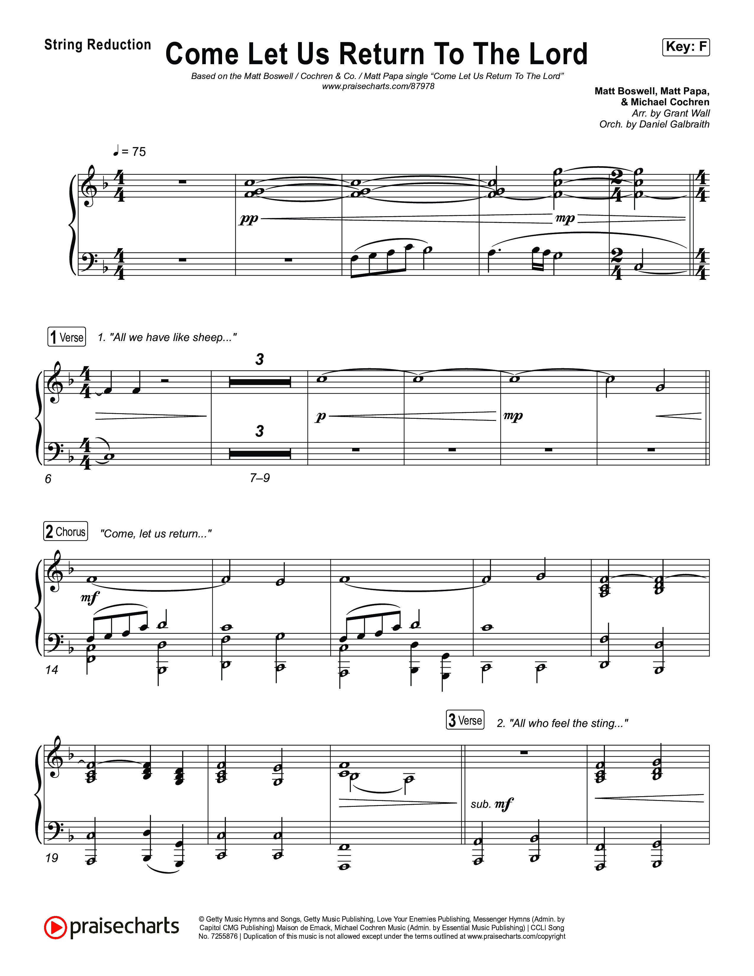 Come Let Us Return To The Lord String Reduction (Matt Papa / Matt Boswell / Cochren & Co)