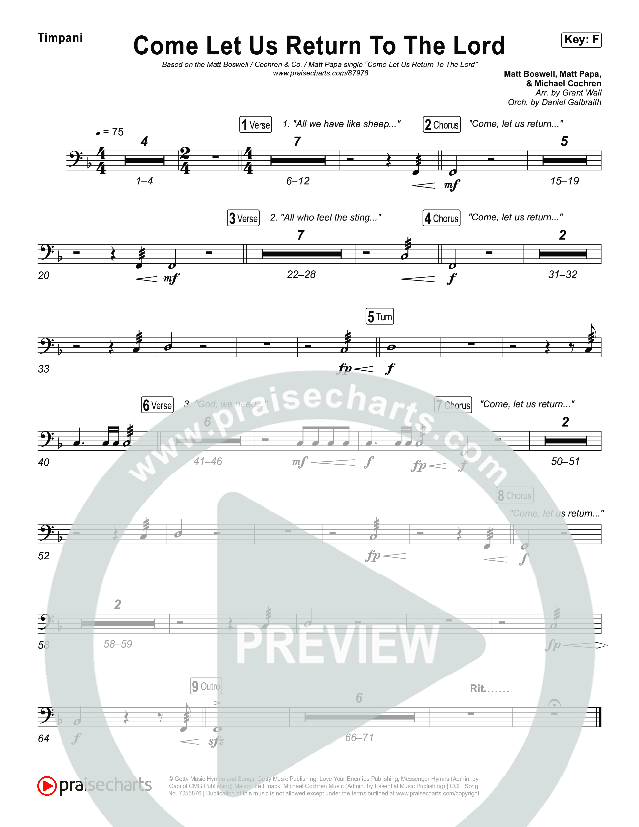 Come Let Us Return To The Lord Timpani (Matt Papa / Matt Boswell / Cochren & Co)